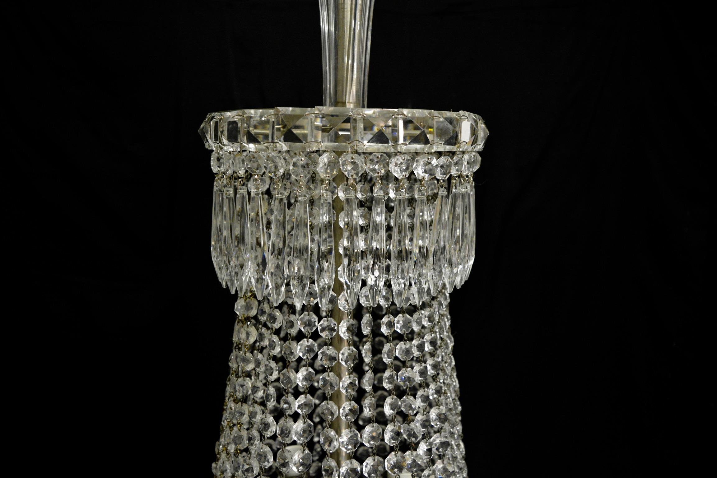 Fine Empire Waterfall Chandelier Crystal Sac a Pearl Lamp Lustre Silver Art Deco (Art déco)