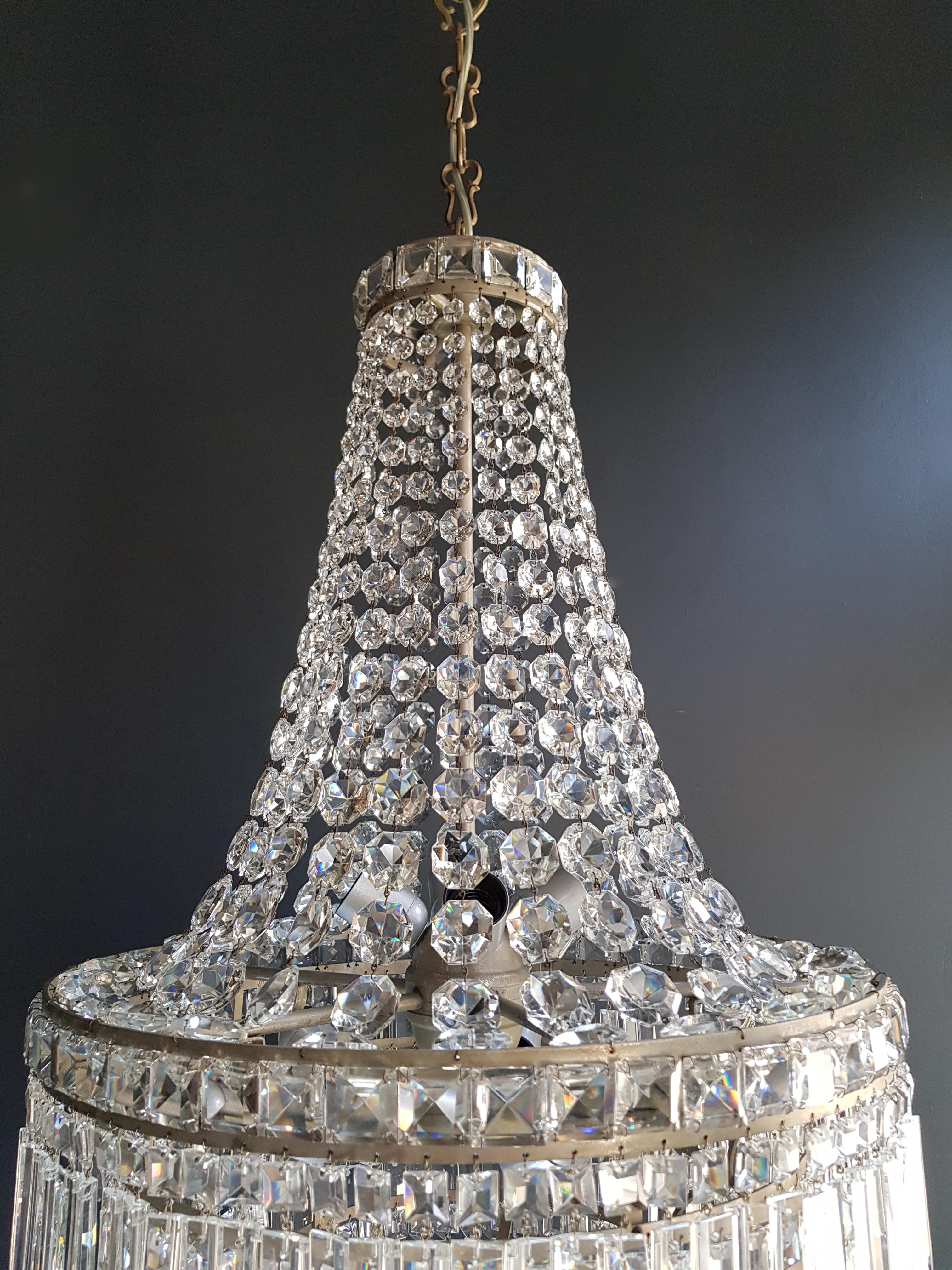 Fein Empire Wasserfall Kronleuchter Kristall Sac a Pearl Lampe Lüster Silber Art Deco (Art déco)