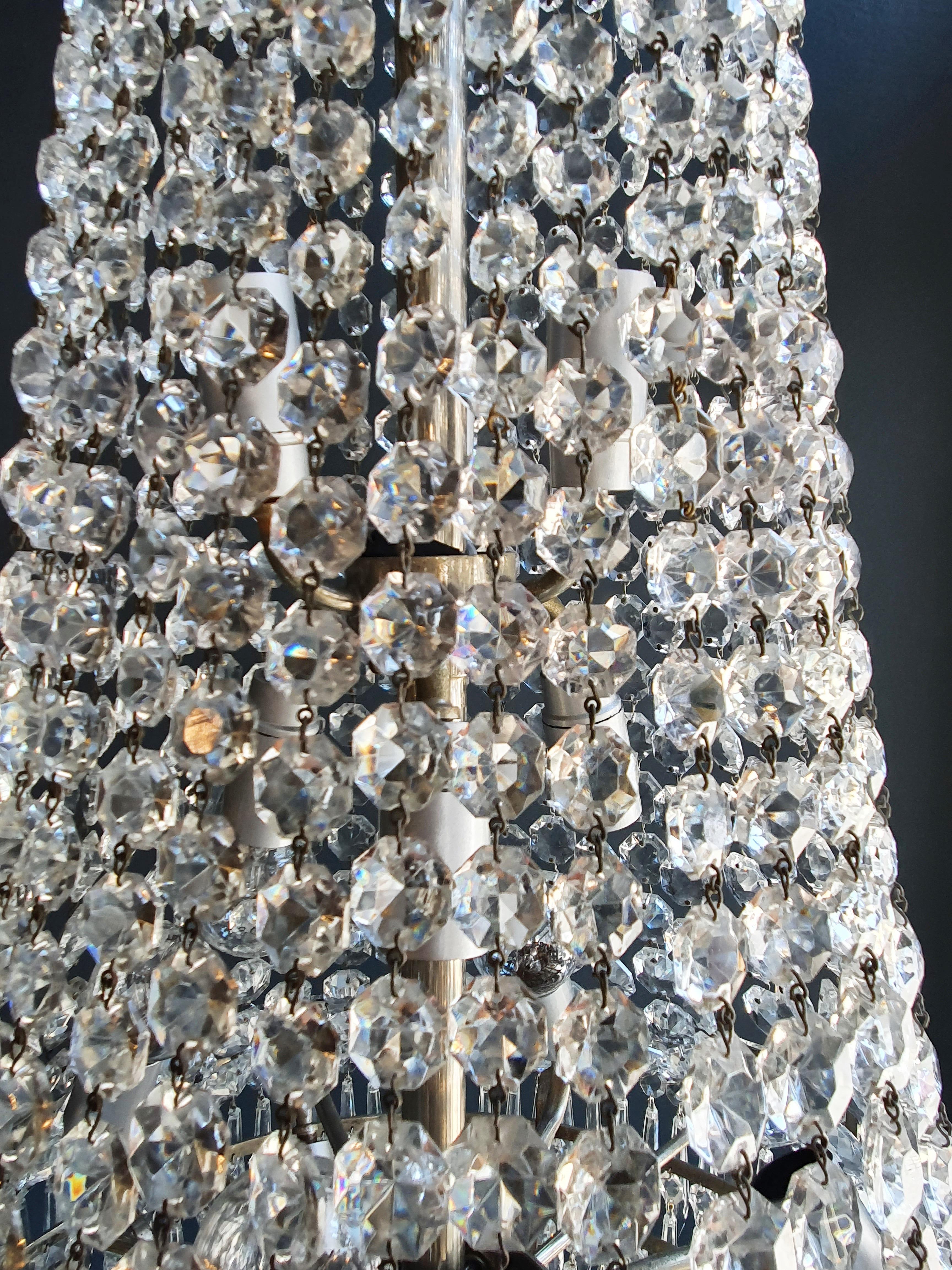 European Fine Empire Waterfall Chandelier Crystal Sac a Pearl Lamp Lustre Silver Art Deco