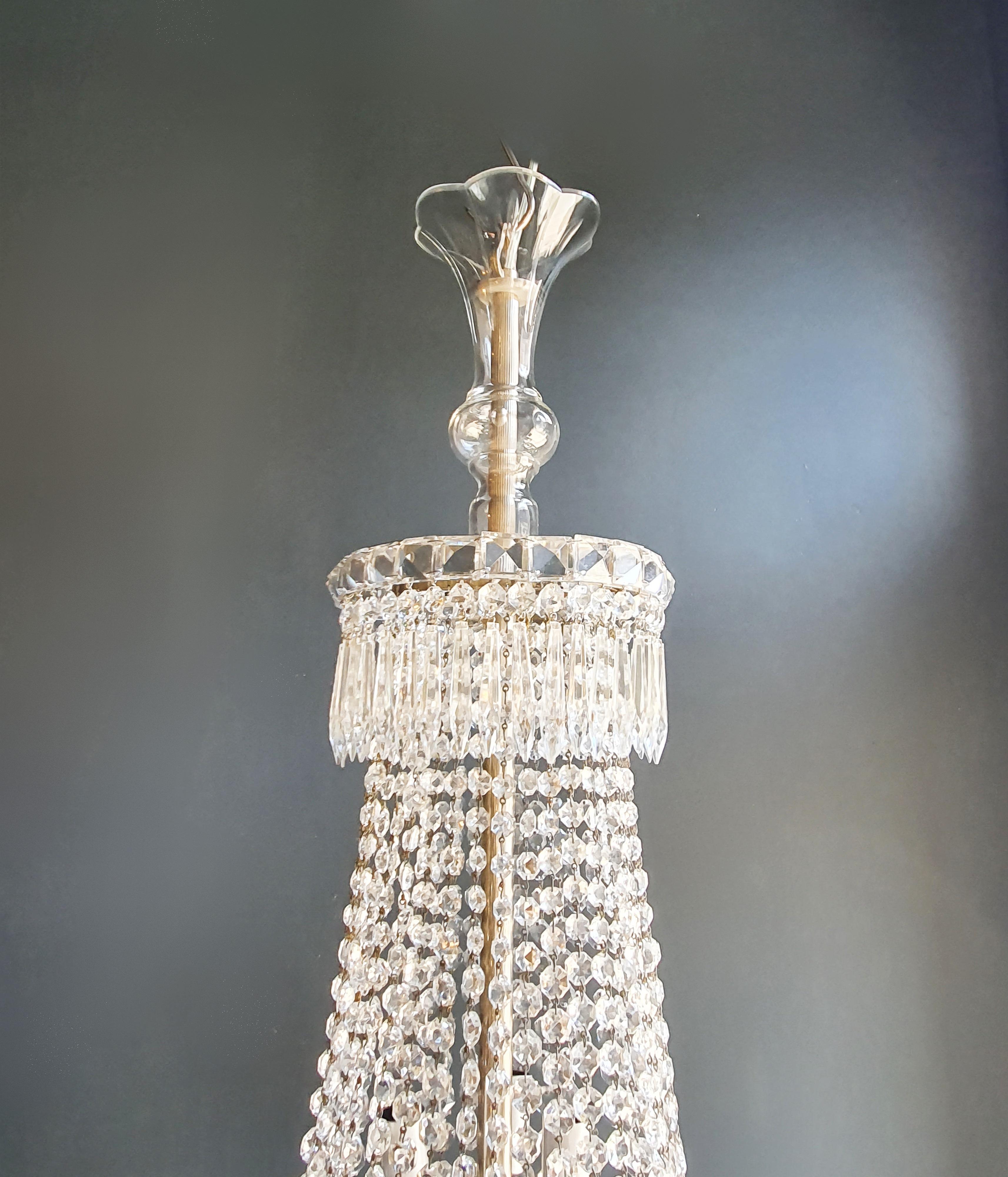 Hand-Crafted Fine Empire Waterfall Chandelier Crystal Sac a Pearl Lamp Lustre Silver Art Deco