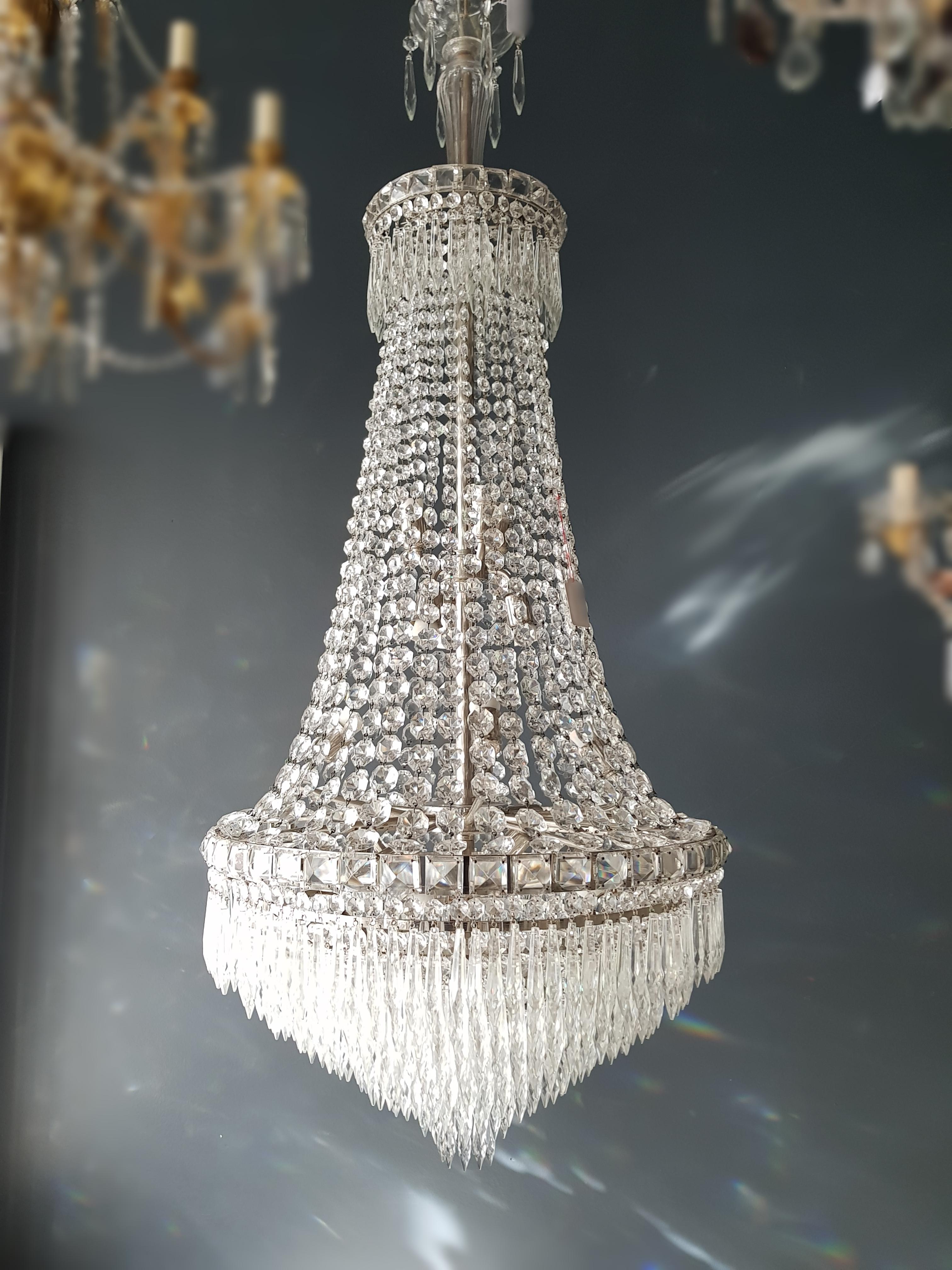 Fine Empire Waterfall Chandelier Crystal Sac a Pearl Lamp Lustre Silver Art Deco (Handgefertigt)