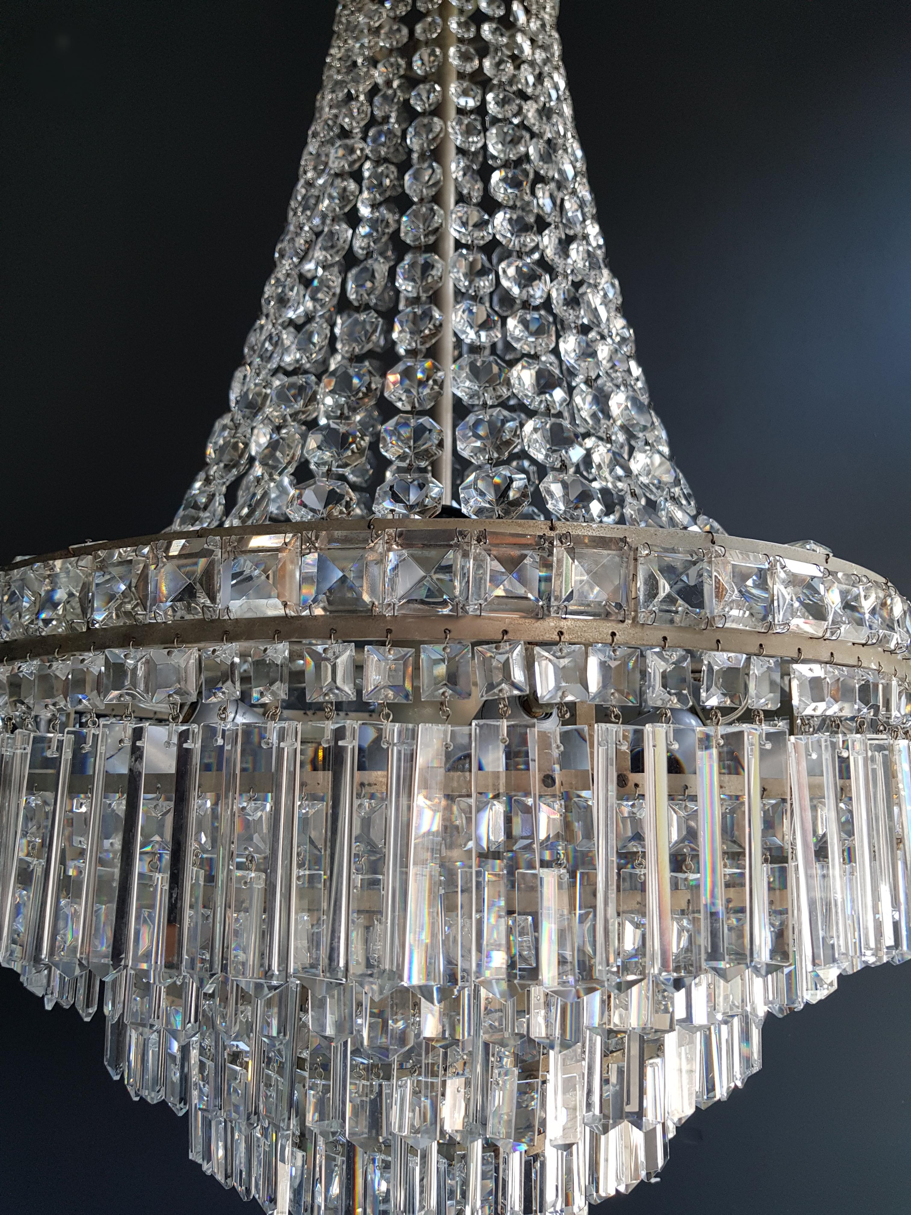 Fein Empire Wasserfall Kronleuchter Kristall Sac a Pearl Lampe Lüster Silber Art Deco (Handgeknüpft)