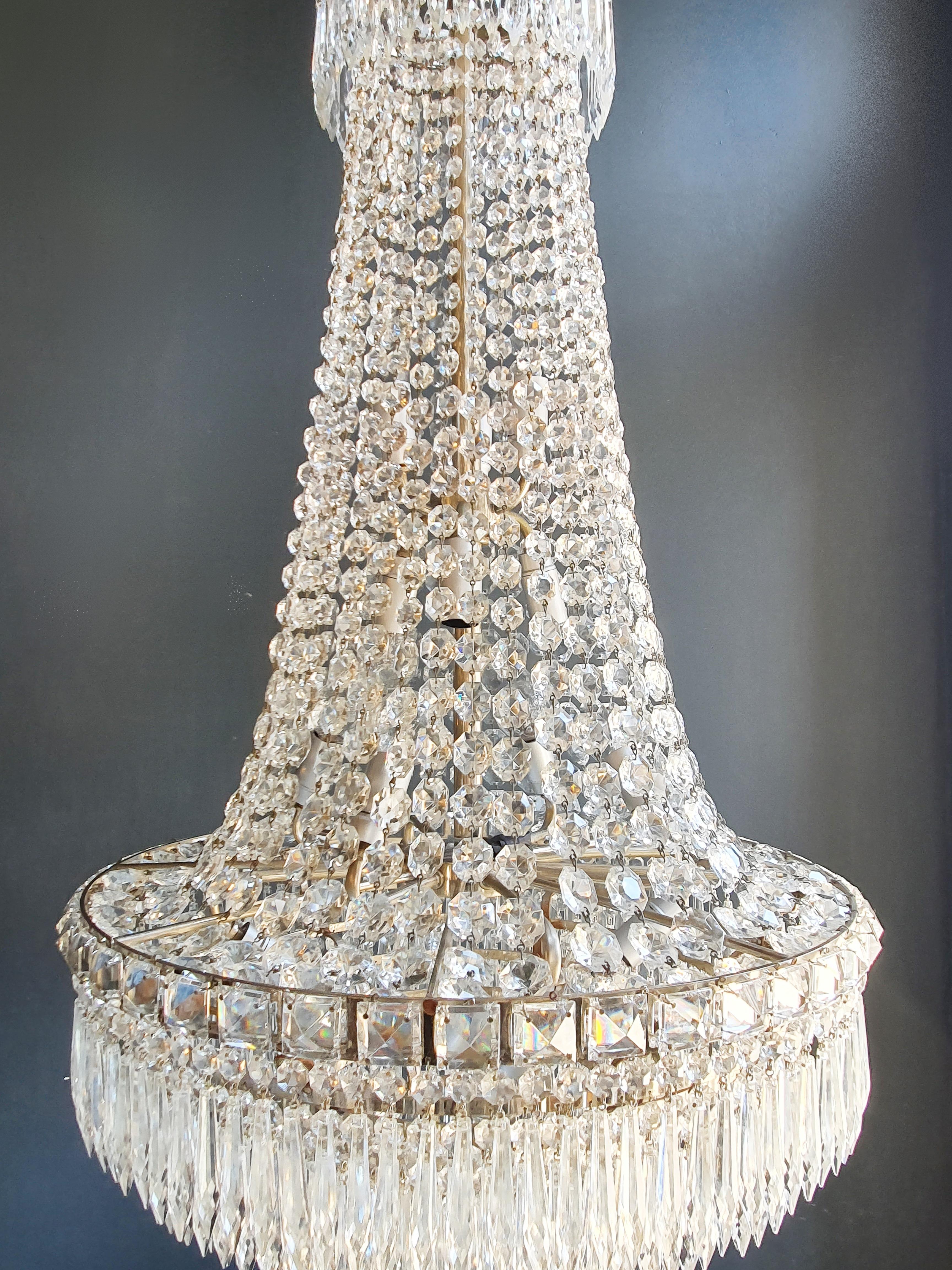 Fine Empire Waterfall Chandelier Crystal Sac a Pearl Lamp Lustre Silver Art Deco In Good Condition In Berlin, DE