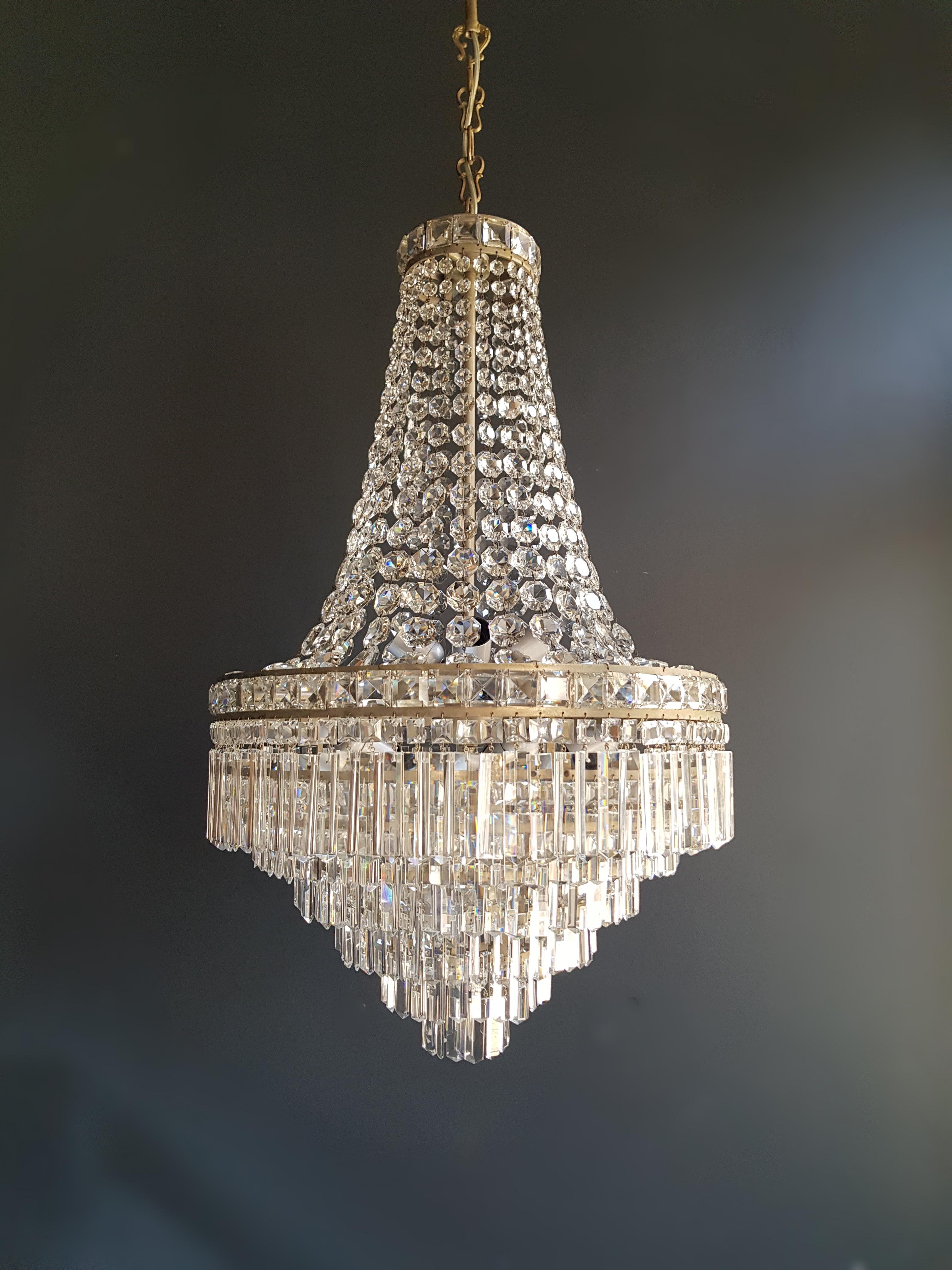 Fein Empire Wasserfall Kronleuchter Kristall Sac a Pearl Lampe Lüster Silber Art Deco (Mitte des 20. Jahrhunderts)