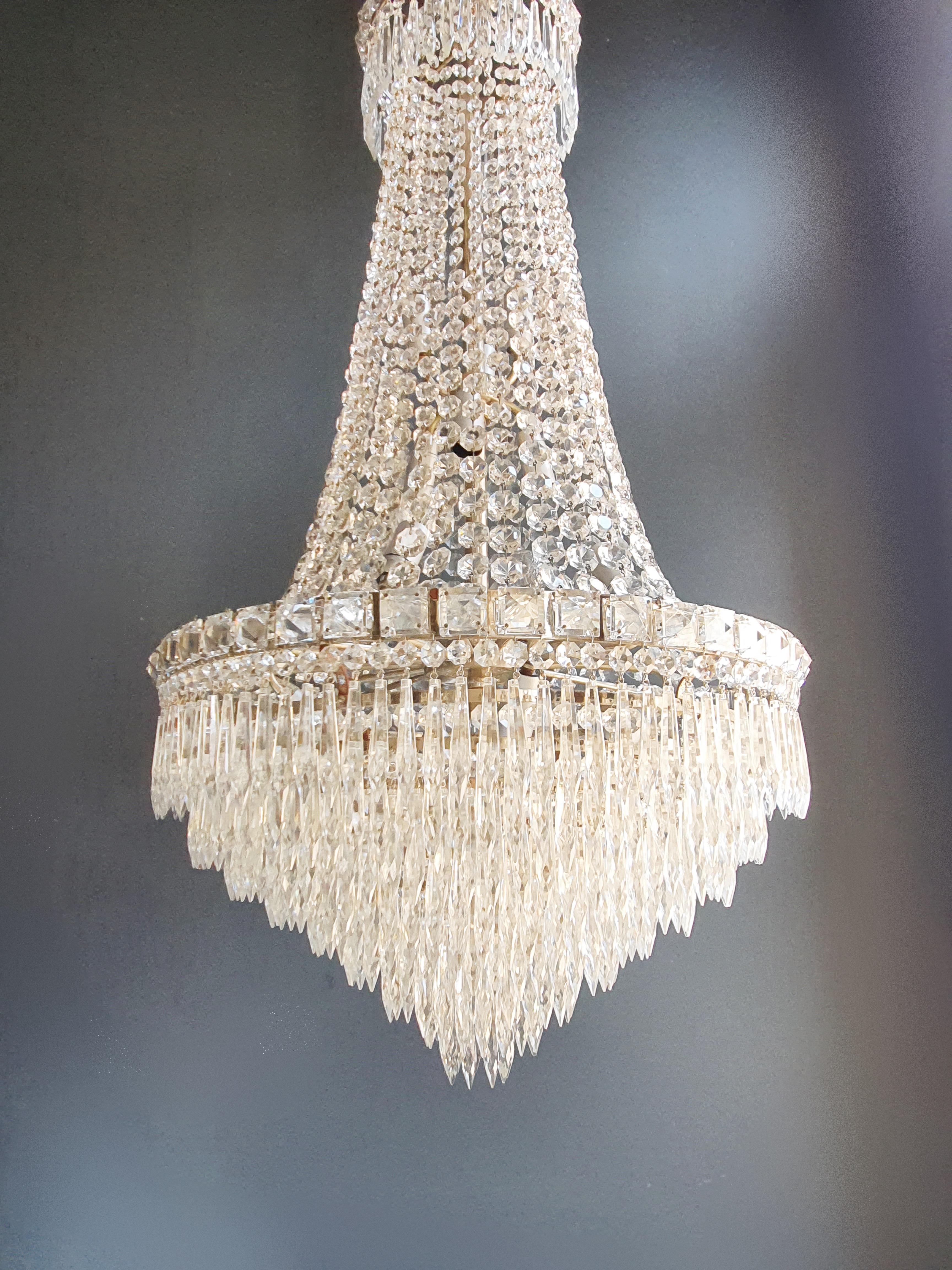 Fine Empire Waterfall Chandelier Crystal Sac a Pearl Lamp Lustre Silver Art Deco 1
