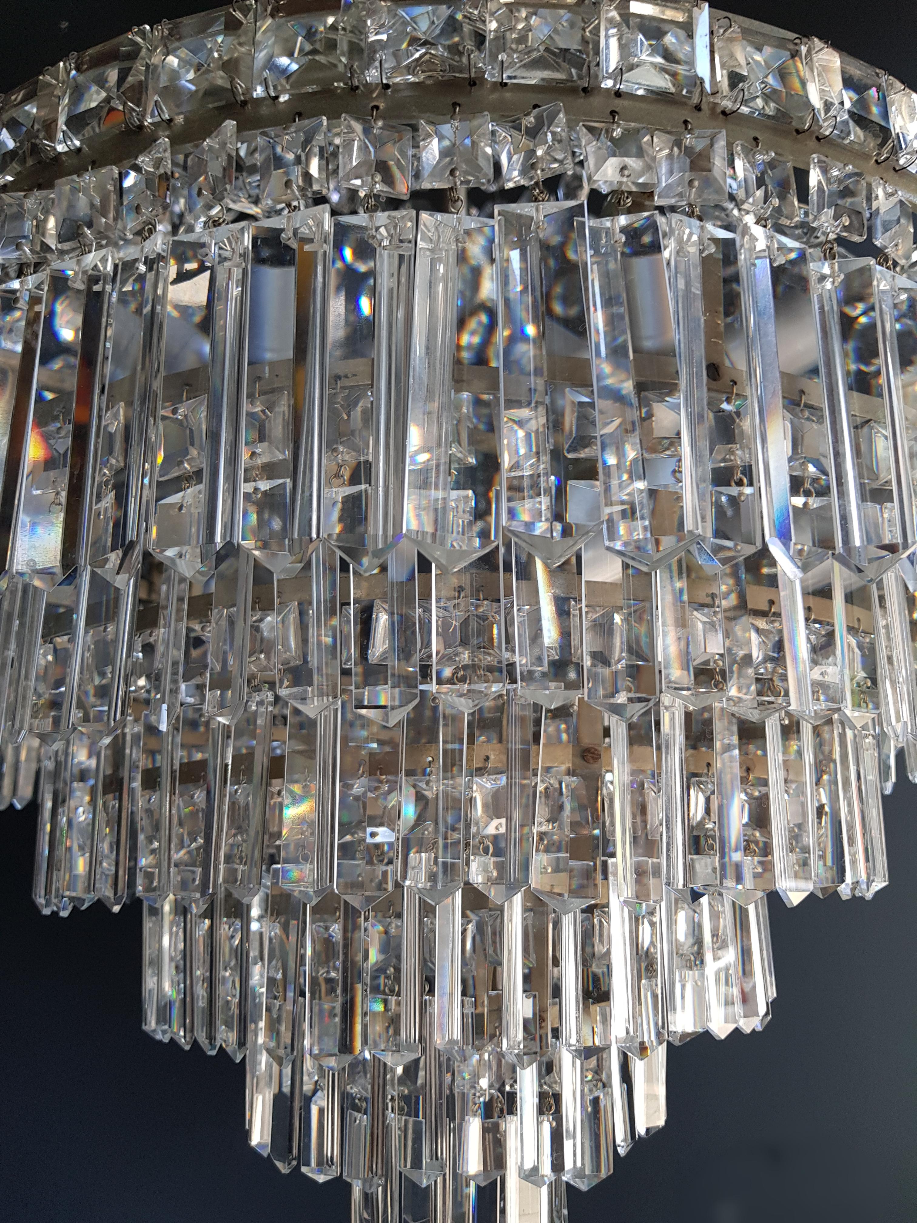 Mid-20th Century Fine Empire Waterfall Chandelier Crystal Sac a Pearl Lamp Lustre Silver Art Deco
