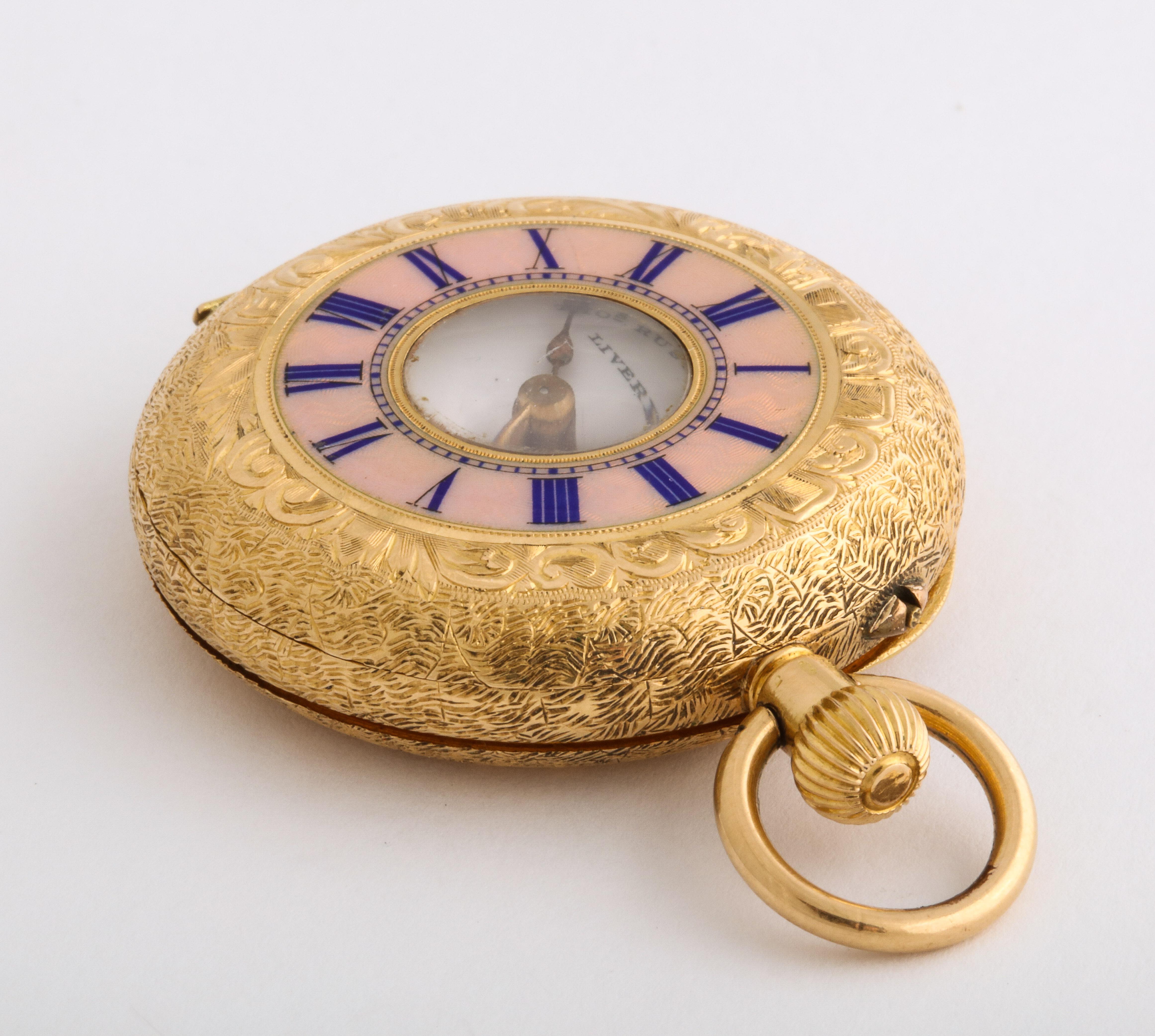 Fine Enameled Gold Half Hunter Case Pocket Watch, 1880s For Sale 11