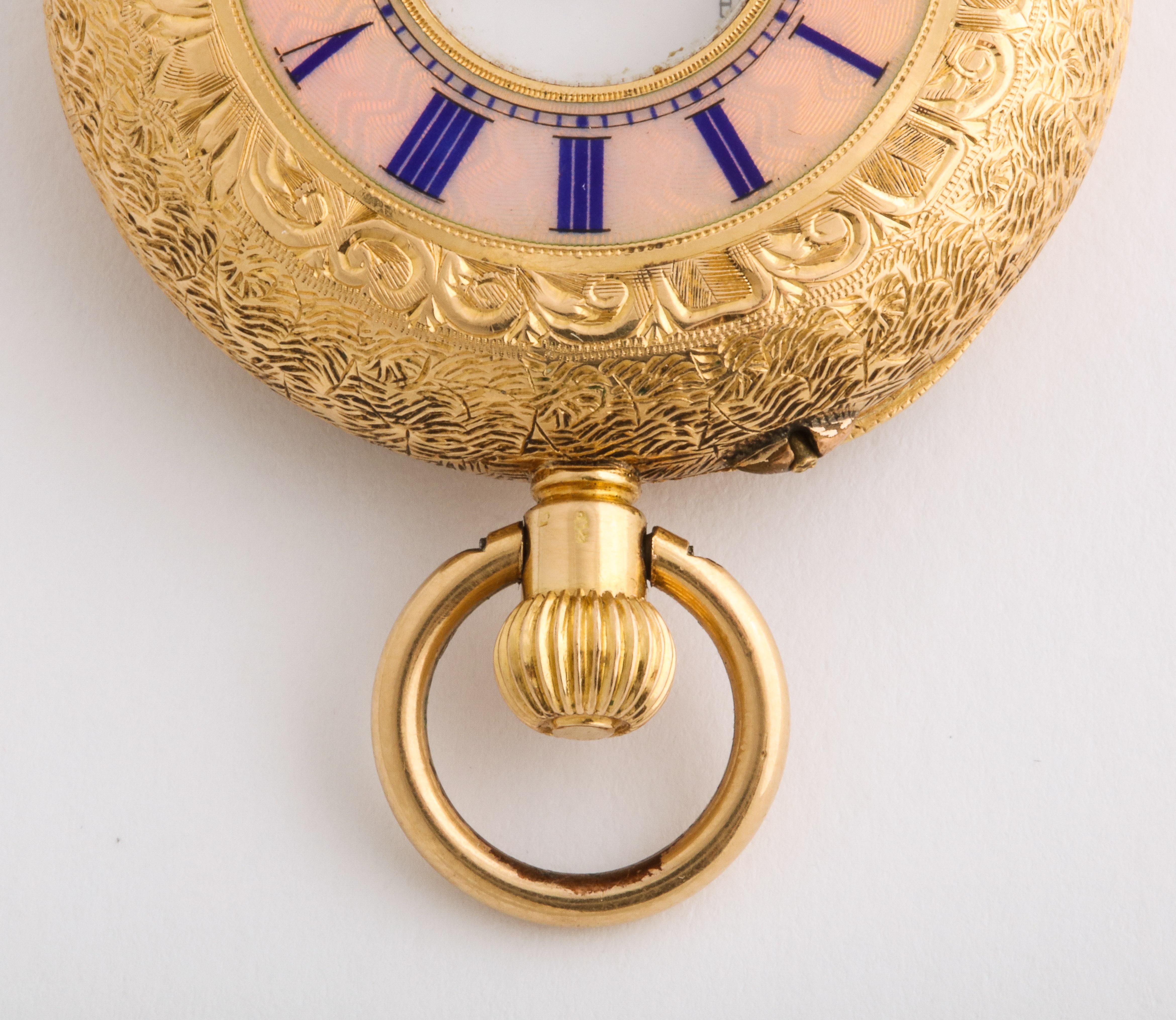Fine Enameled Gold Half Hunter Case Pocket Watch, 1880s For Sale 14