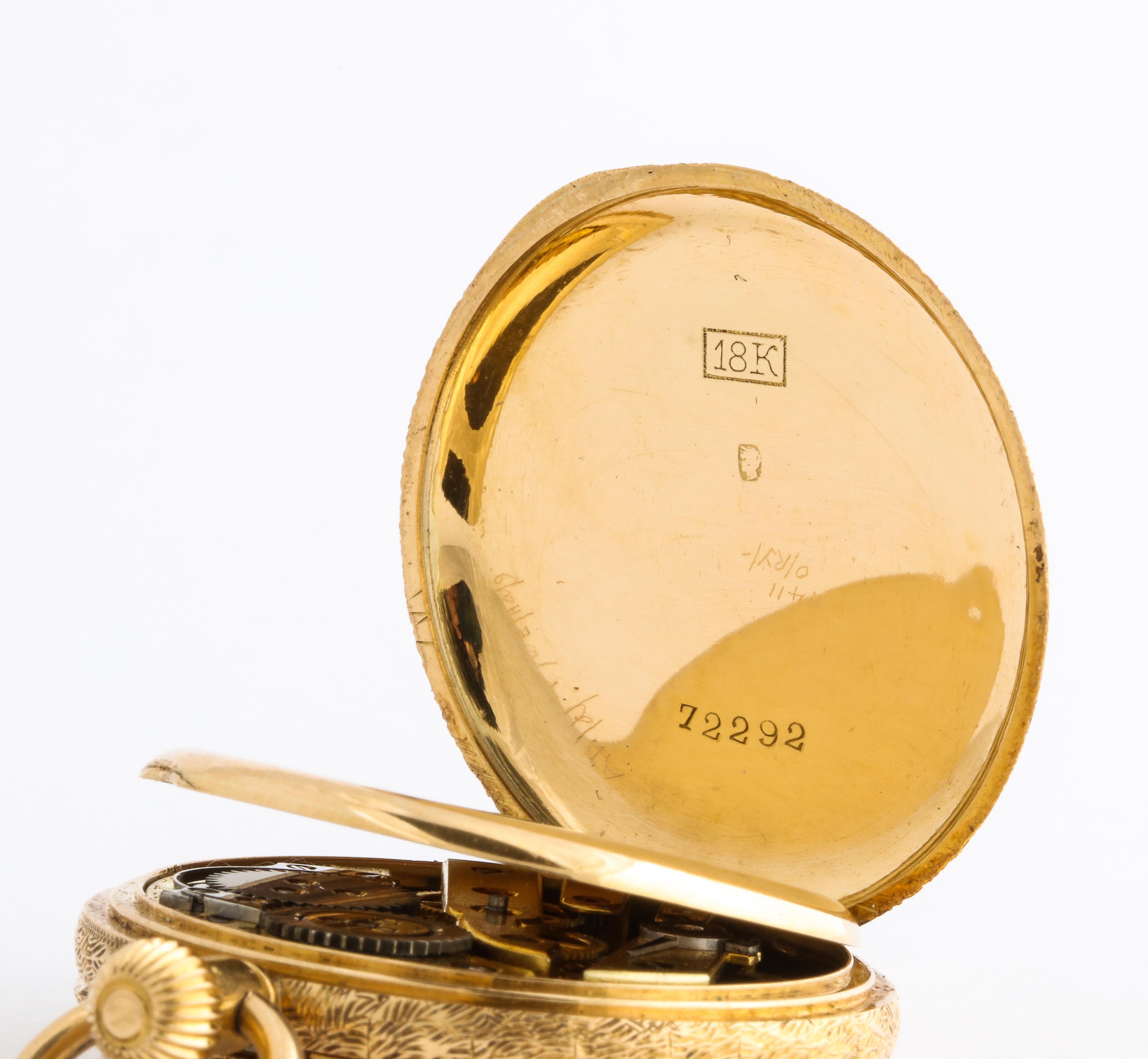 Fine Enameled Gold Half Hunter Case Pocket Watch, 1880s For Sale 4