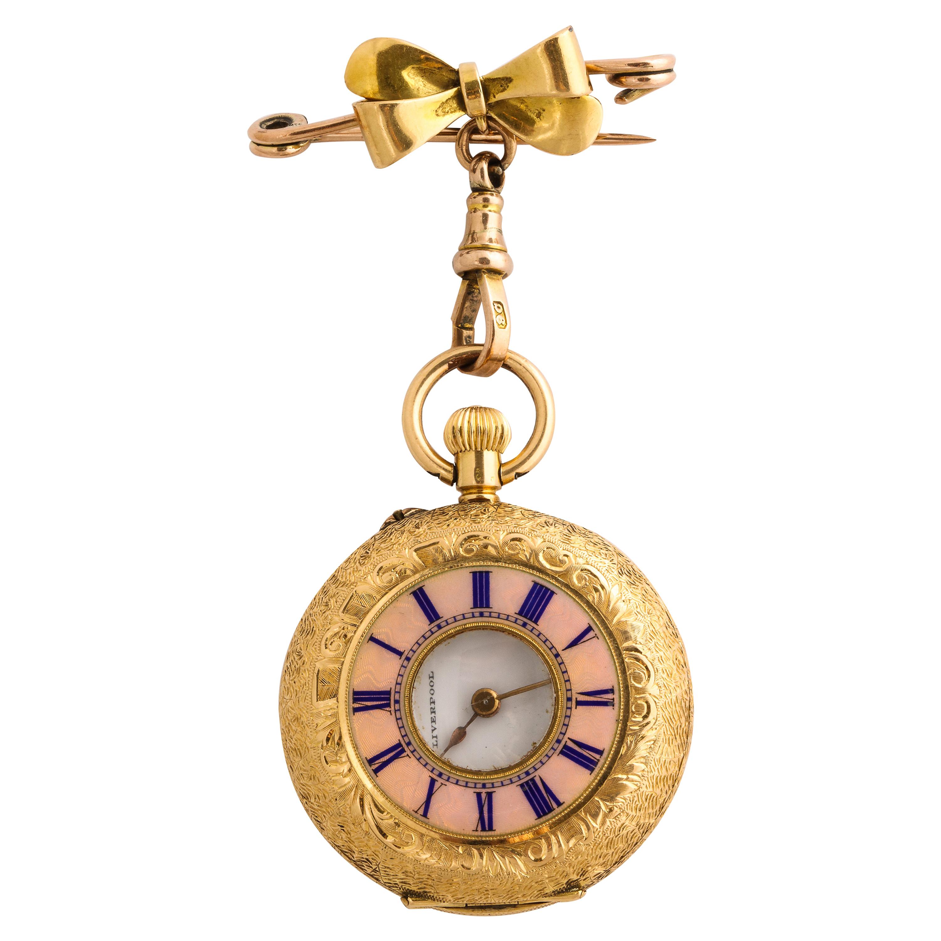 Fine Enameled Gold Half Hunter Case Pocket Watch, 1880s For Sale
