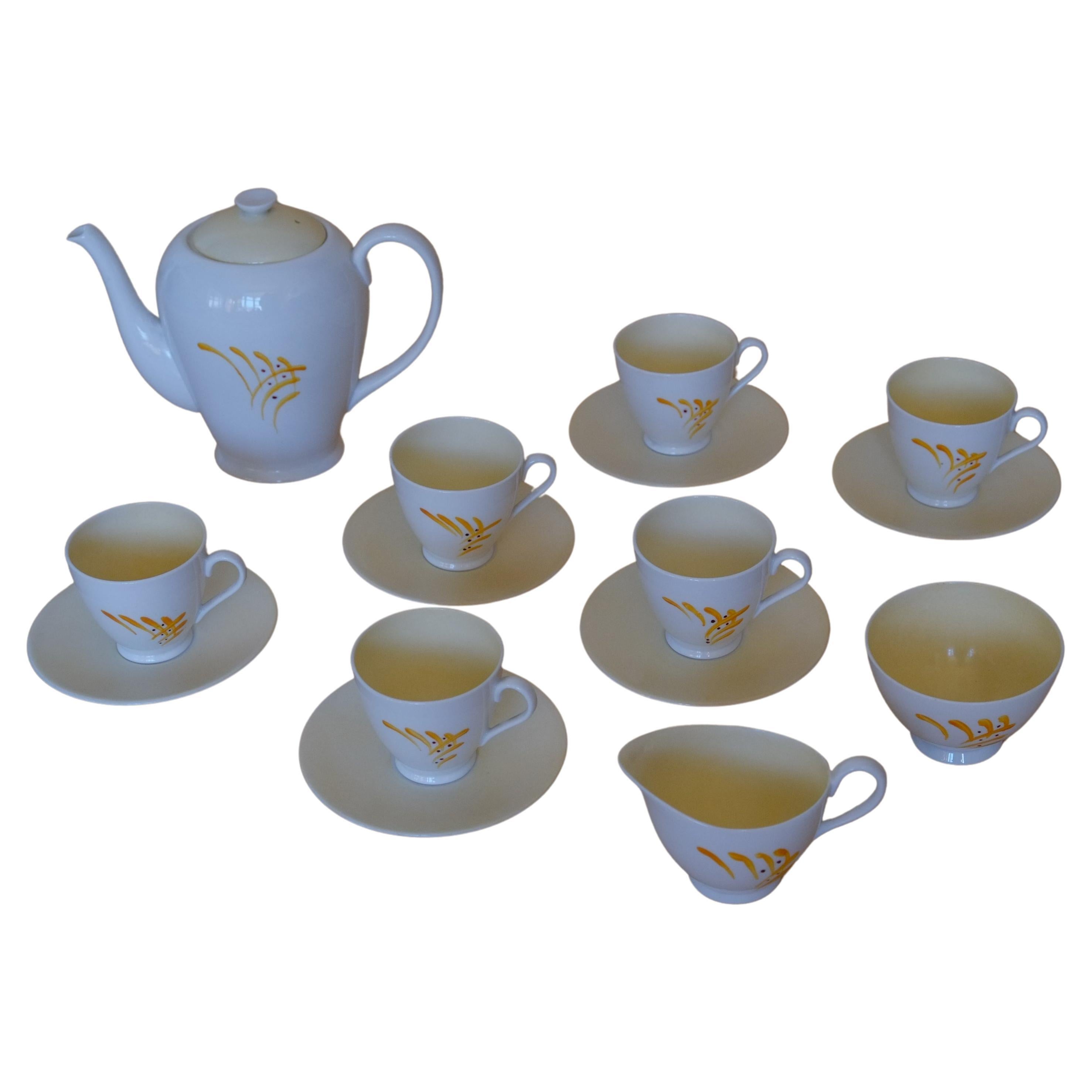 Fine English Bone China Hand Painted Tea Set for Six with Teapot Made