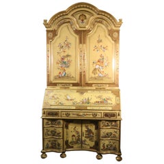 Fine English Canary Yellow Chinoiserie Secretary Desk, circa 1930