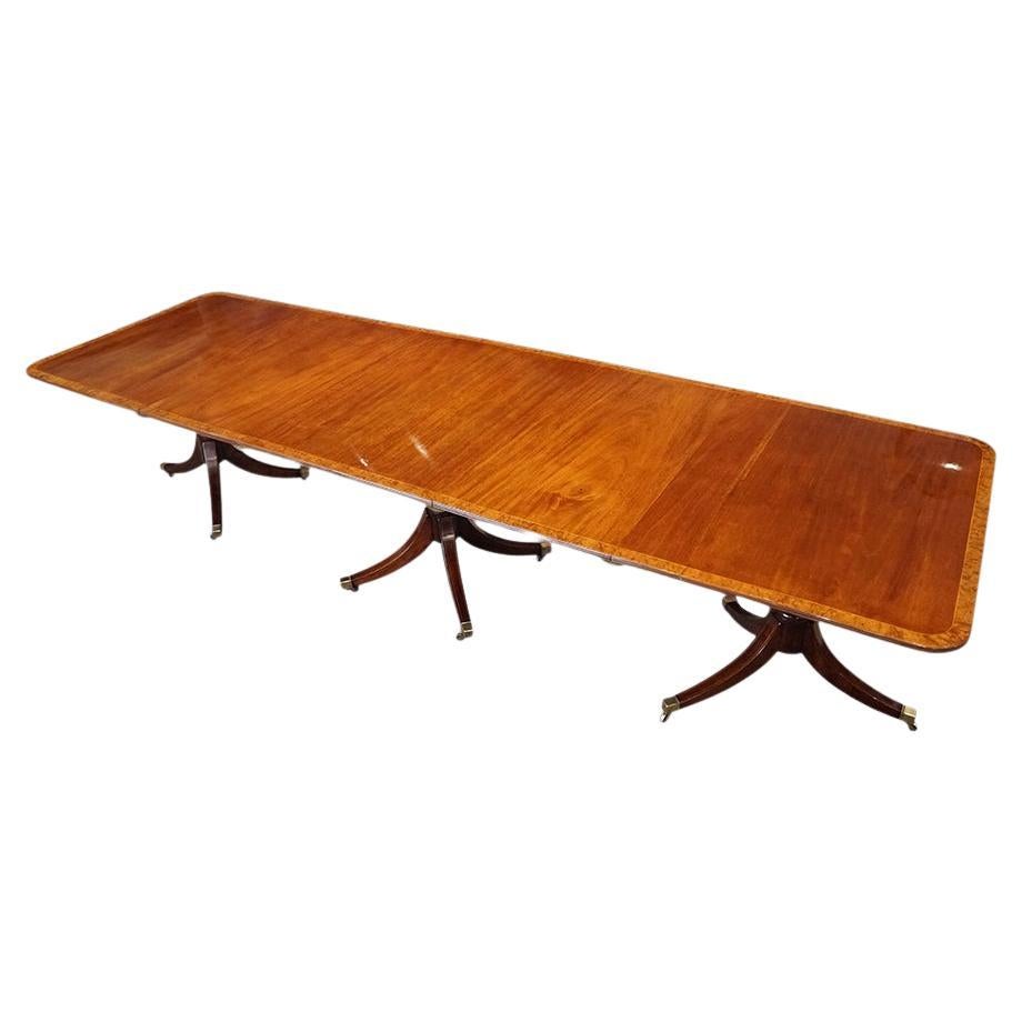 Fine English Country Estate 3 Pedestal Mahogany Dining Table