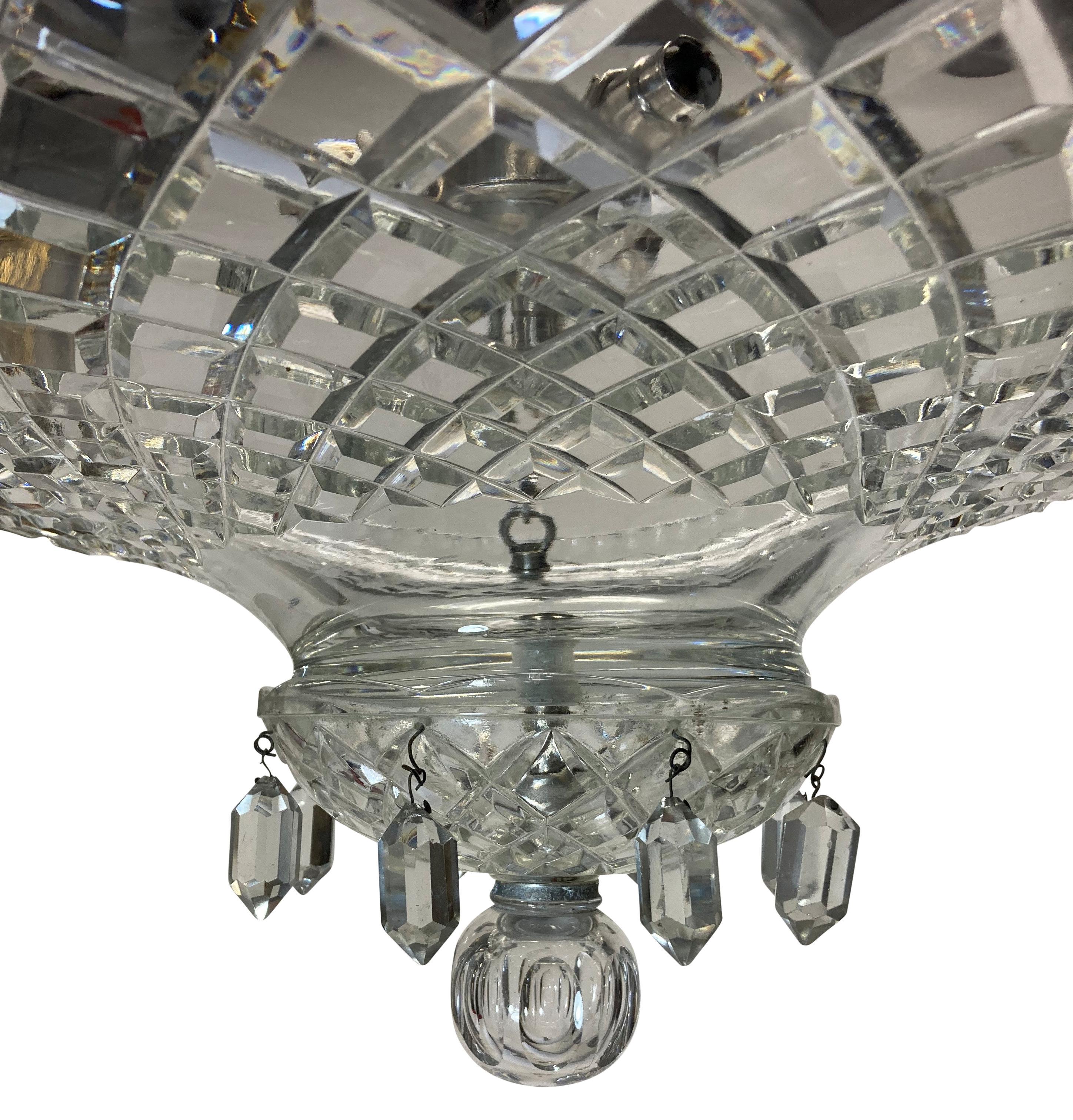 High Victorian Fine English Cut Glass & Silver Plated 19th Century Dish Light For Sale