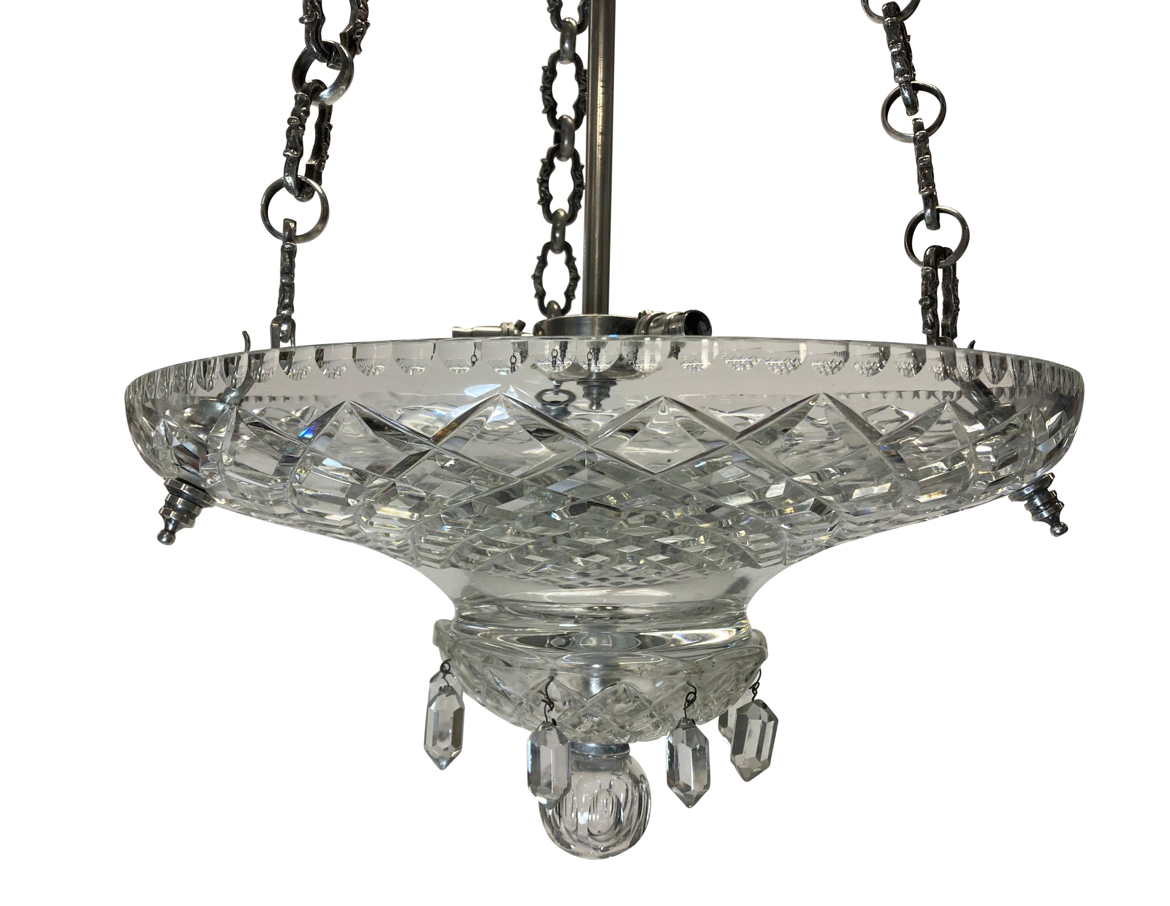 Fine English Cut Glass & Silver Plated 19th Century Dish Light In Good Condition For Sale In London, GB