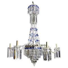 Fine English Cut-Glass Tent and Waterfall Chandelier with Blue Glass