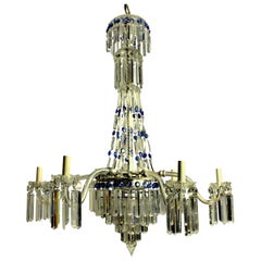 Fine English Cut-Glass Tent and Waterfall Chandelier with Blue Glass