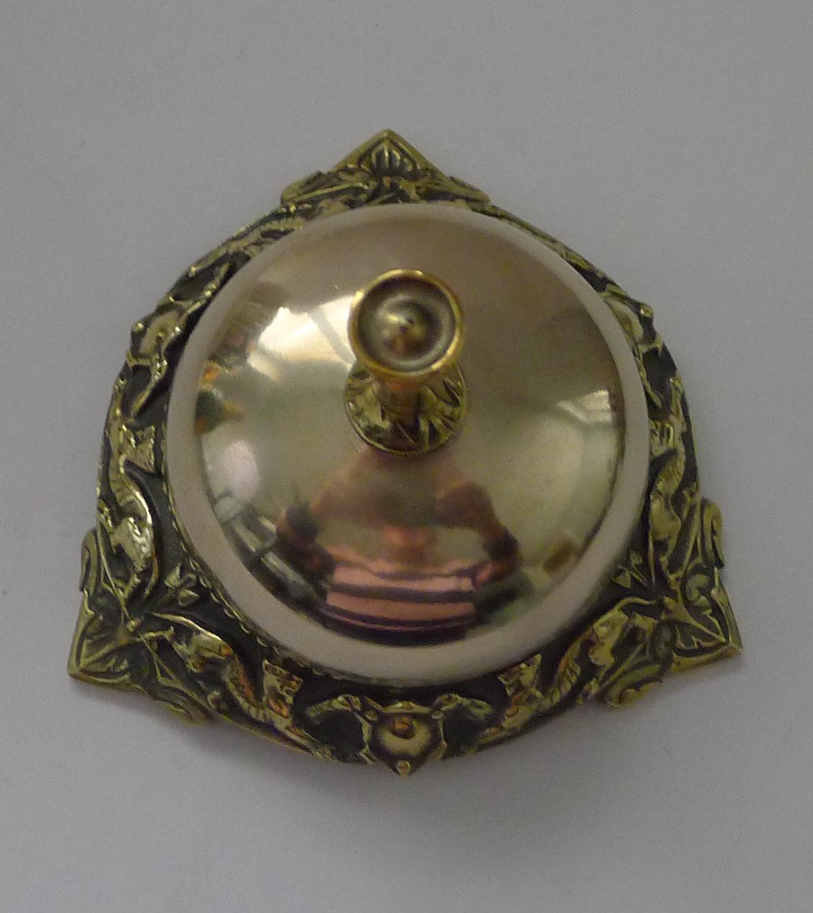 One of the finest bells we have had in some time; this one has everything a collector could wish for.

The underside is a joy, marked wherever you look.  Firstly it is signed by the well renowned William Tonks & Sons together with 