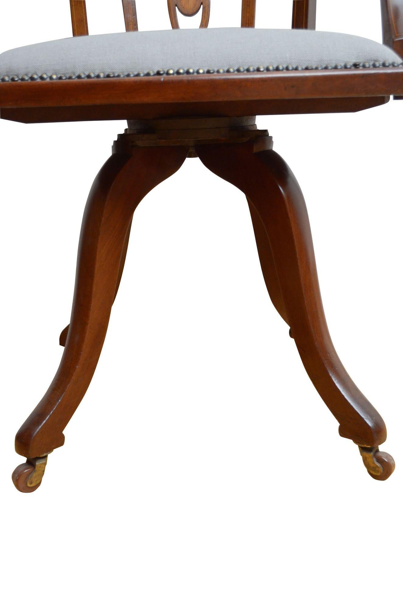 Fine English Edwardian Revolving Desk Chair For Sale 7