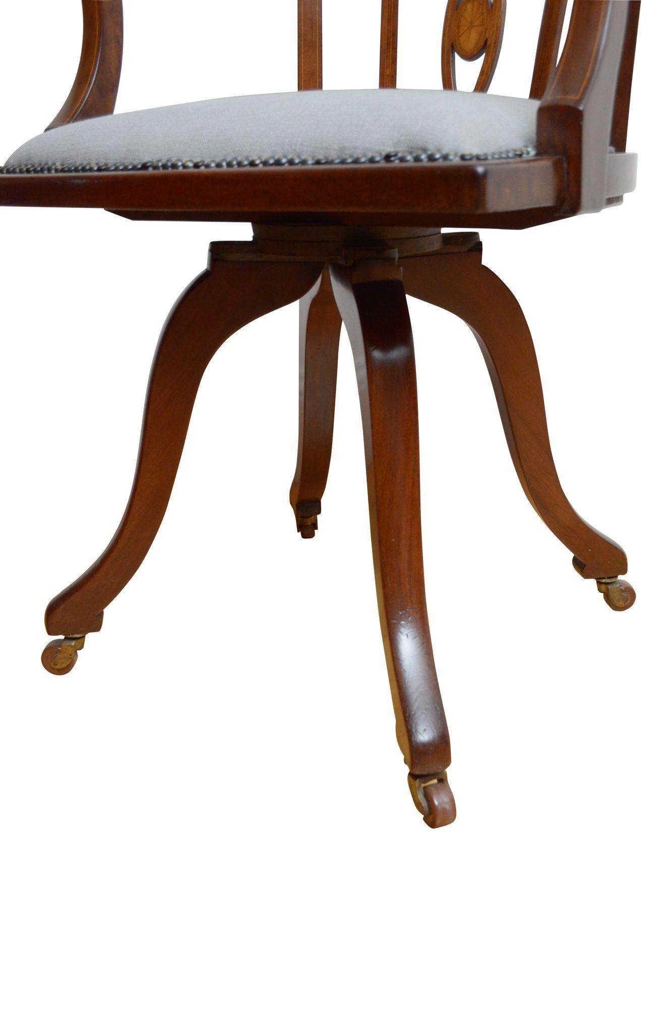 Fine English Edwardian Revolving Desk Chair For Sale 8
