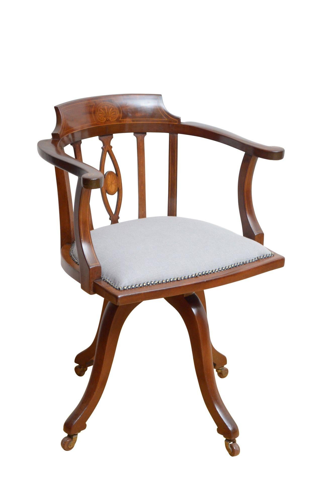 Fine English Edwardian Revolving Desk Chair For Sale 1