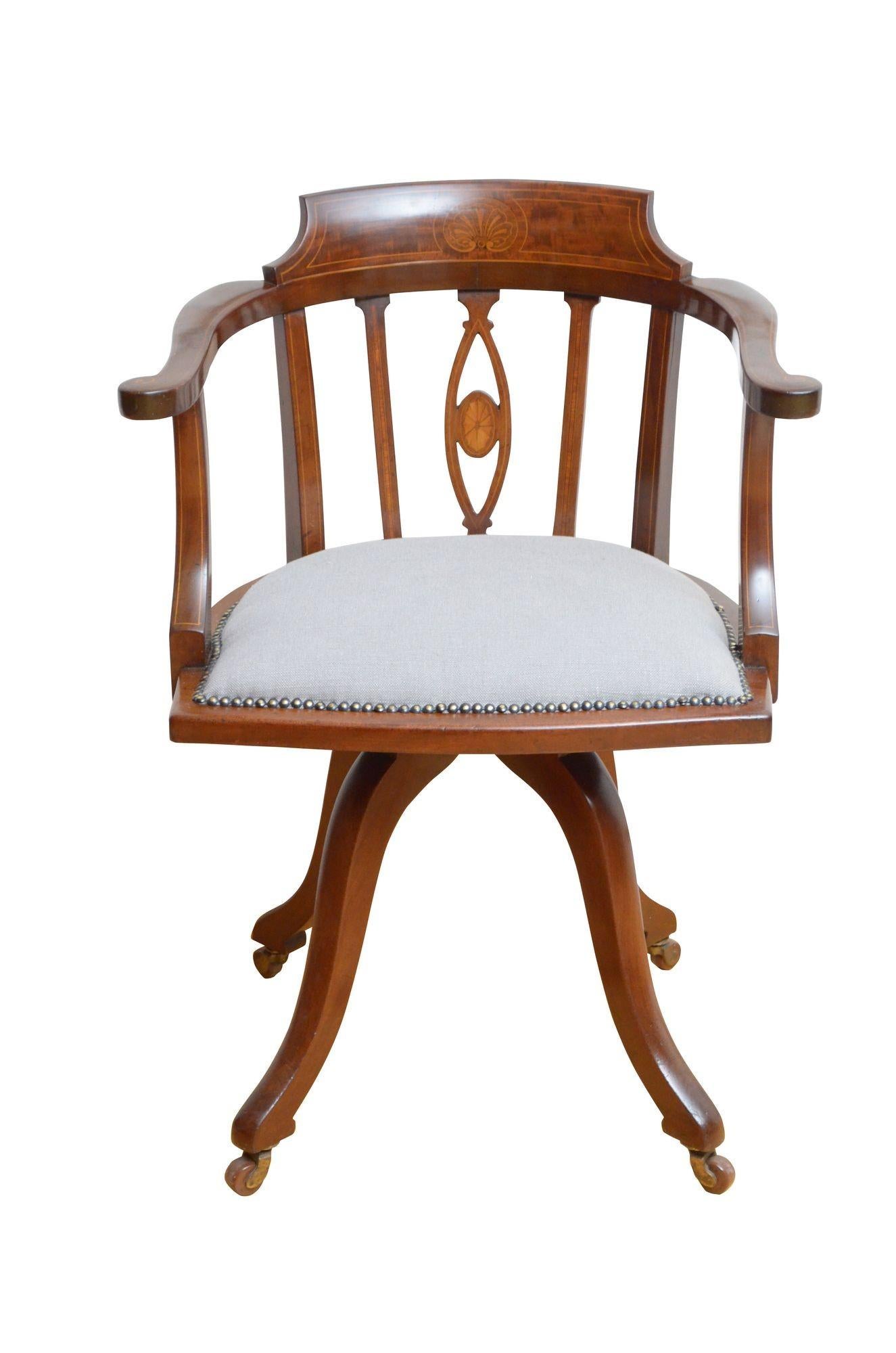 Fine English Edwardian Revolving Desk Chair For Sale 2