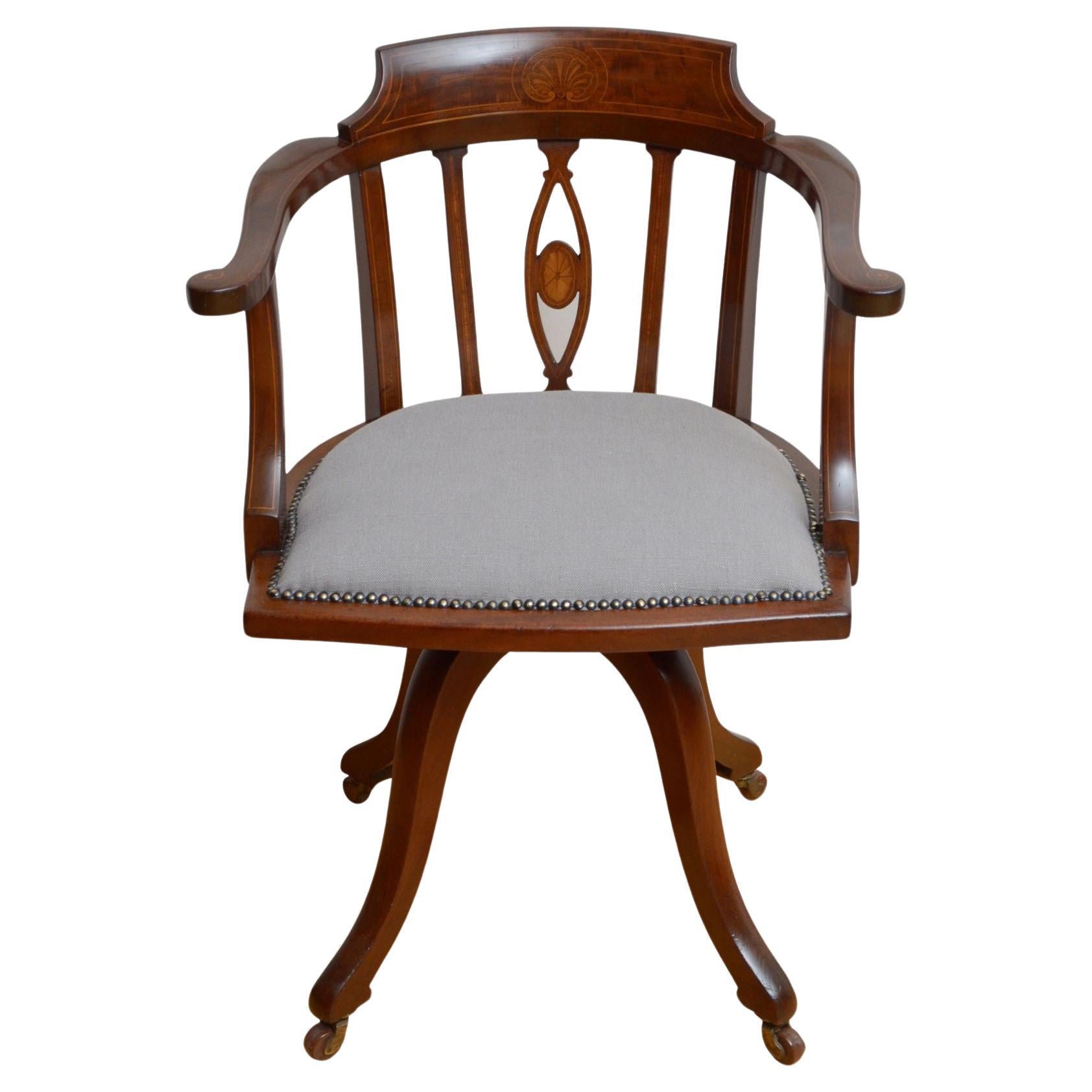 Fine English Edwardian Revolving Desk Chair For Sale