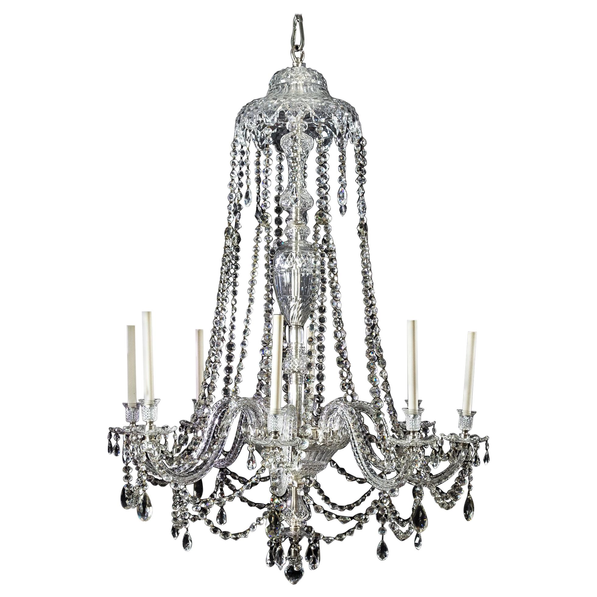 Fine English Eight-Light Crystal Chandelier For Sale