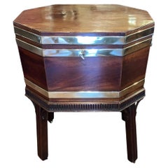 Fine English George III Mahogany Brass Banded Cellarette with Original Lining