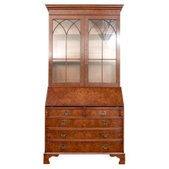 Fine English George III Style Mahogany & Burl Bookcase Cabinet