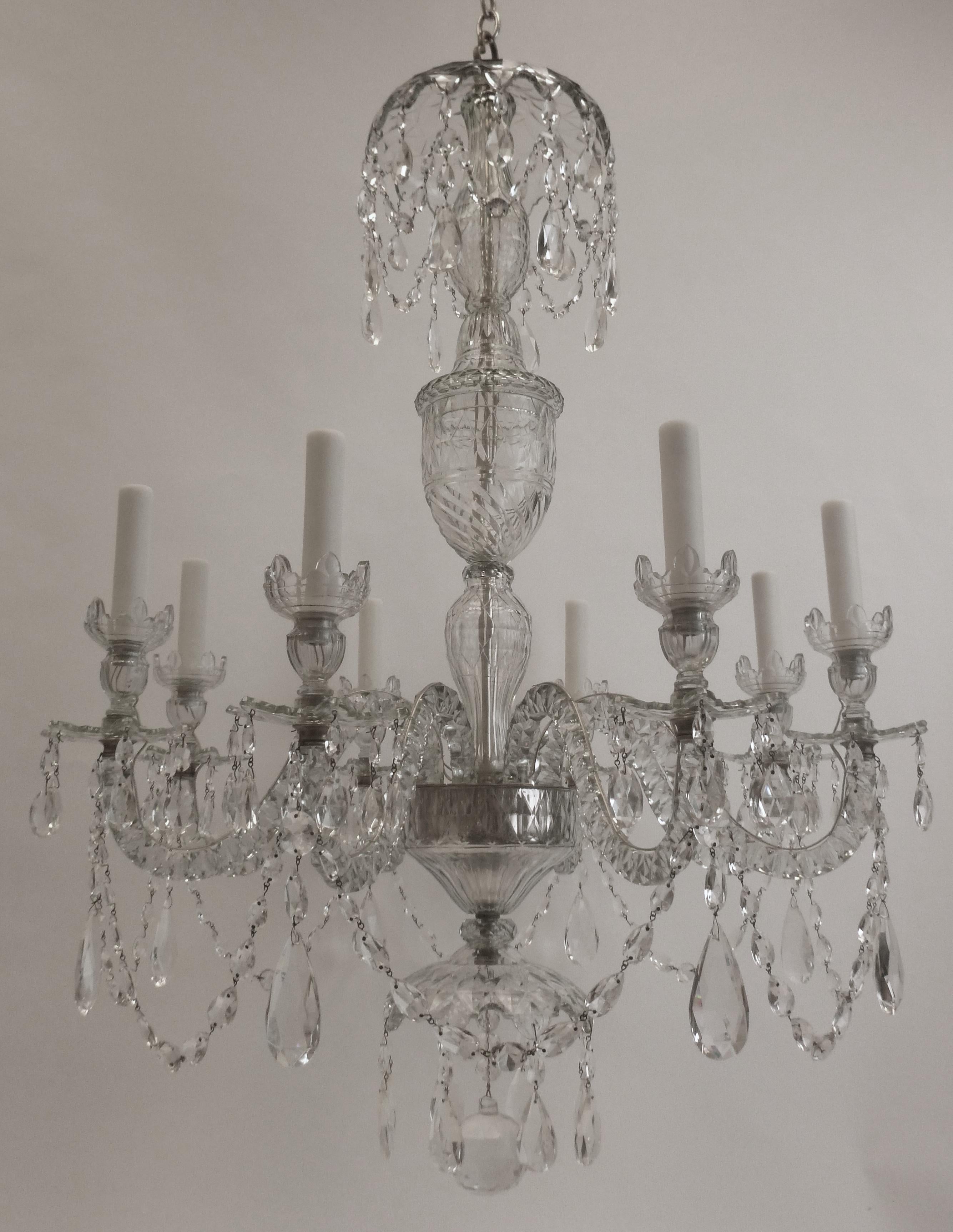 Faceted Fine English Georgian Neoclassical Style Cut Lead Crystal Chandelier