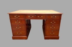Fine English Georgian Style Mahogany Partners Desk with Gilt-Tooled Leather Top