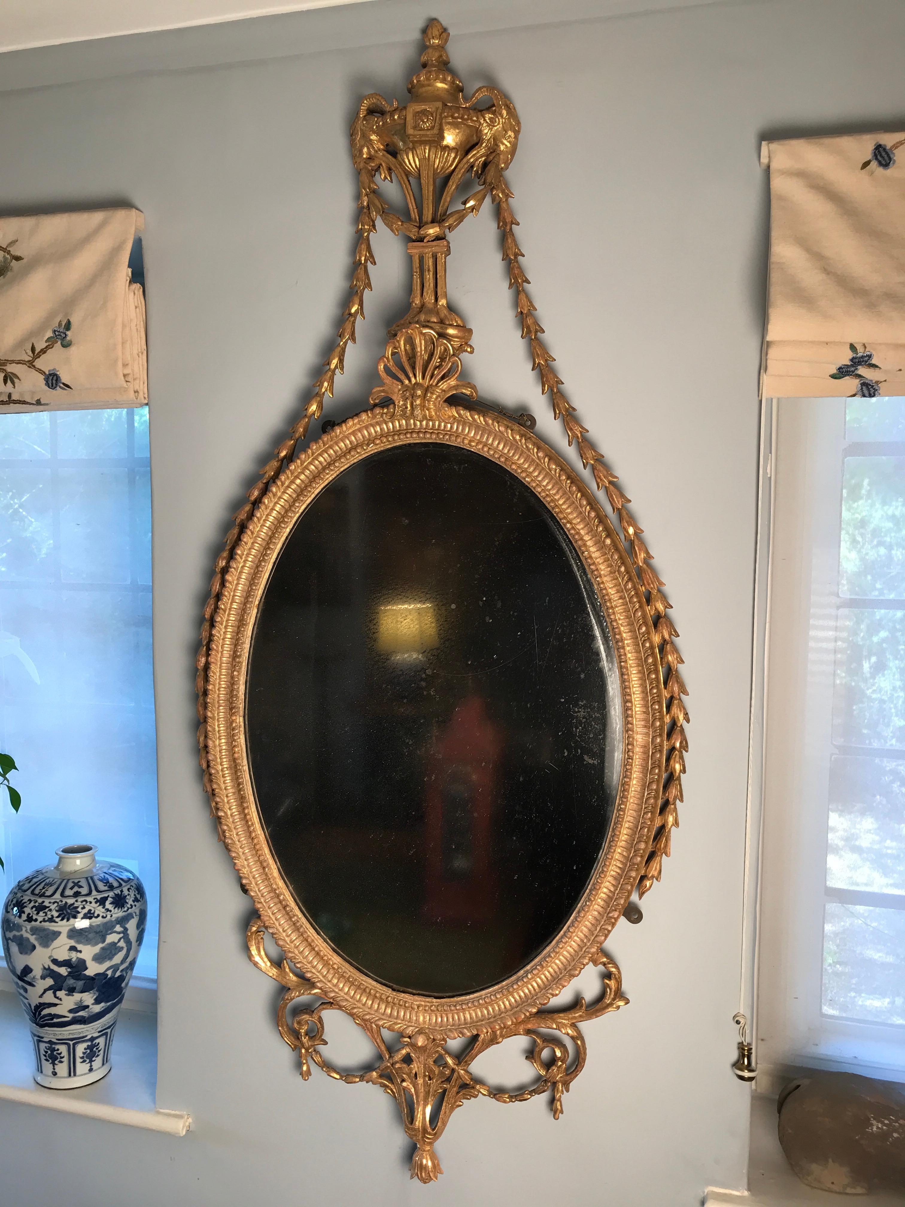 Giltwood Fine English Gilt Mirror in the Adam Taste, circa 1770