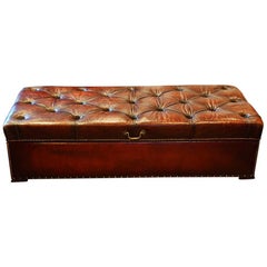 Fine English Grade 1 Victorian Red Leather Ottoman, circa 1880