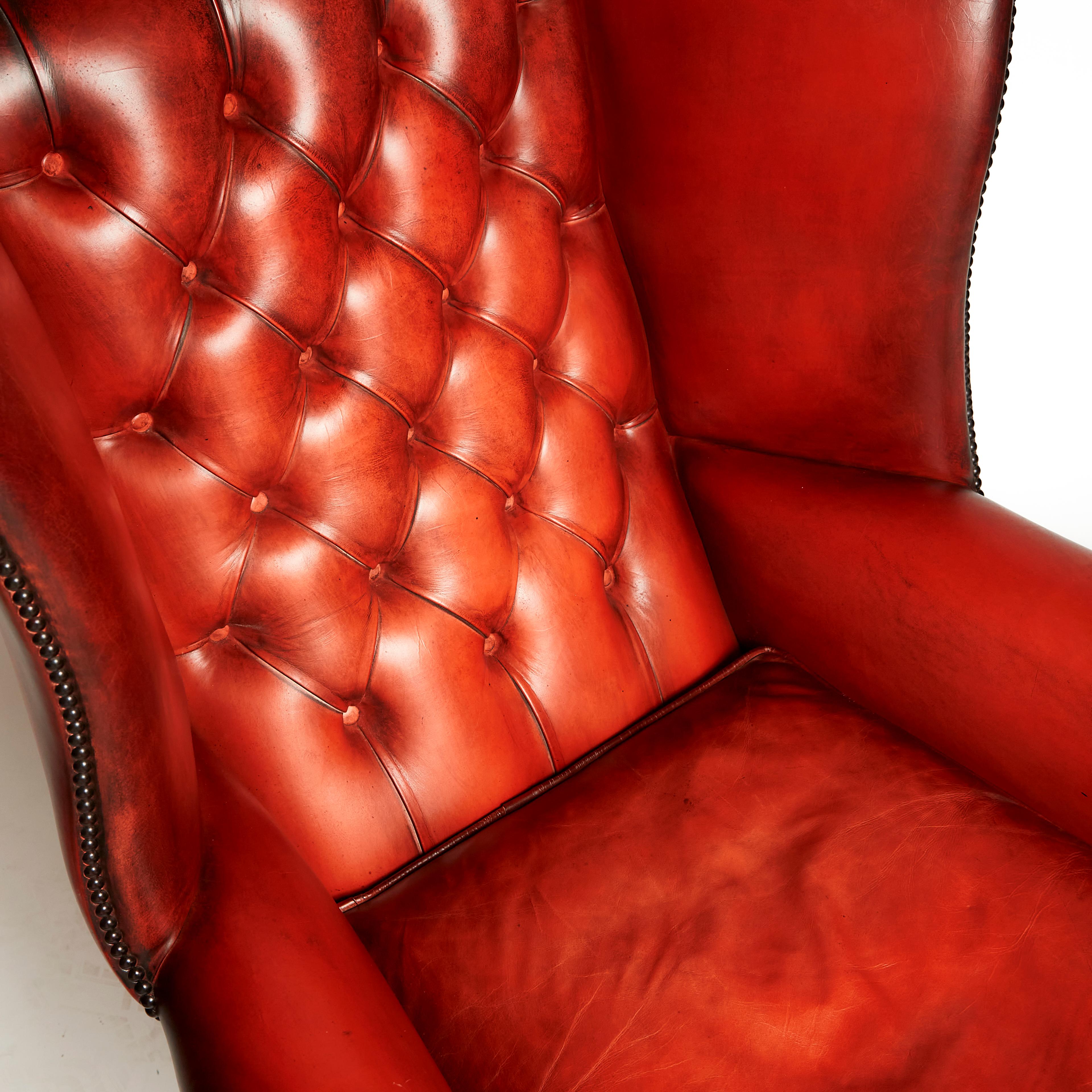 Contemporary Fine English Leather Wing Armchair For Sale