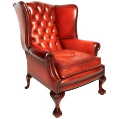 Fine English Leather Wing Armchair