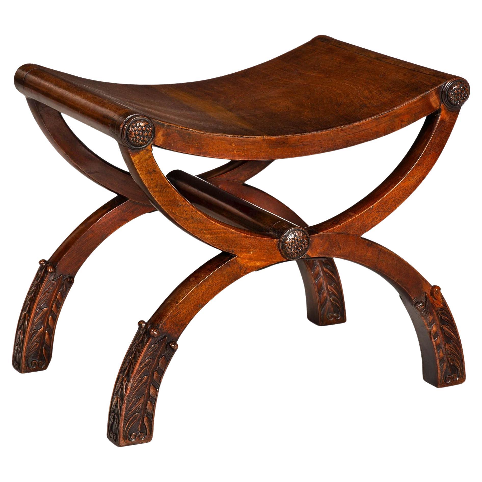 Fine English Regency Antique Mahogany Curule Curved Chair Bench c. 1815 For Sale