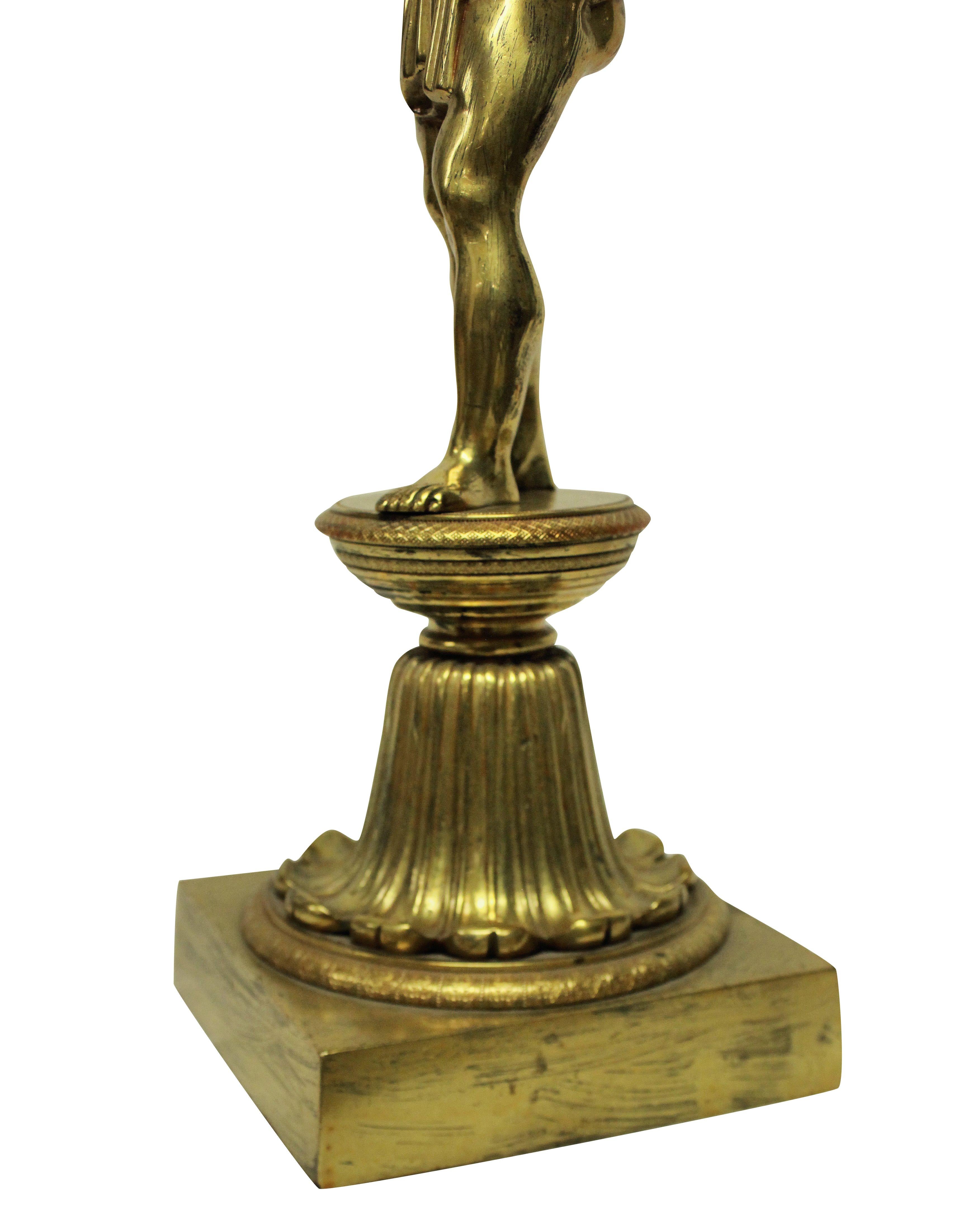 Fine English Regency Gilt Bronze Lamp Depicting Atlas In Good Condition In London, GB