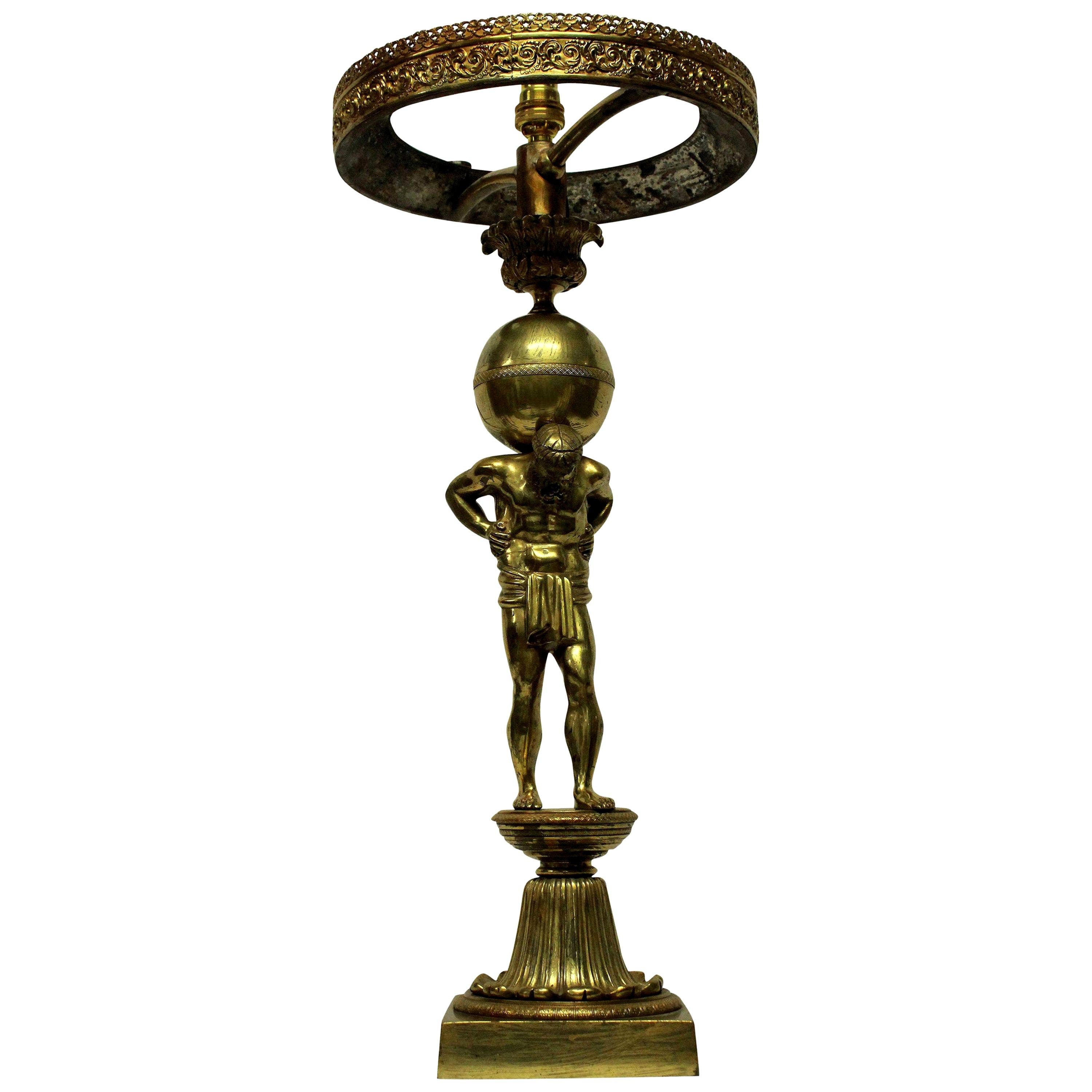 Fine English Regency Gilt Bronze Lamp Depicting Atlas