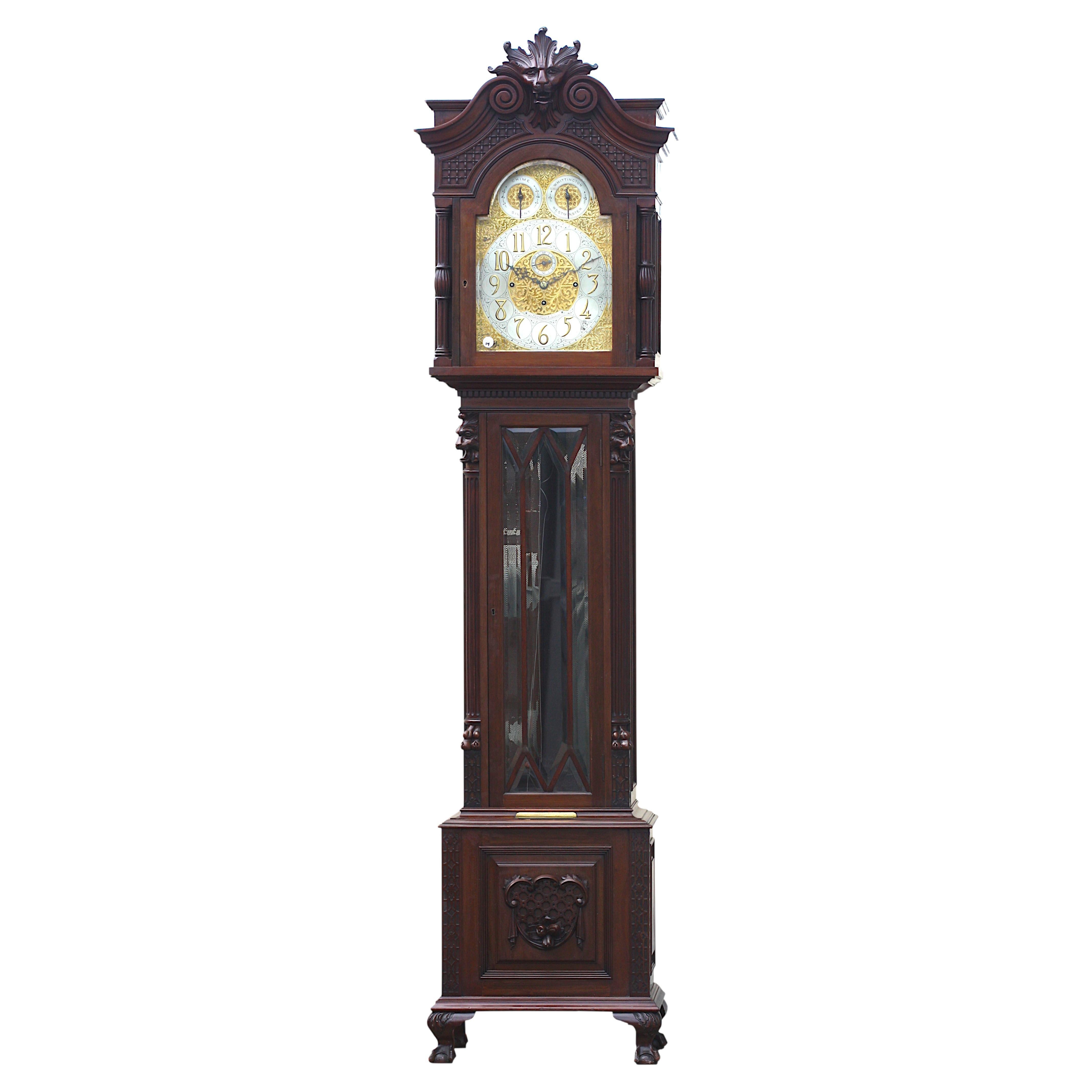 Fine English Renaissance Revival Mahogany Chiming Tall Case Clock. Circa 1890, R For Sale