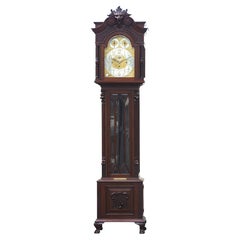 Antique Fine English Renaissance Revival Mahogany Chiming Tall Case Clock. Circa 1890, R