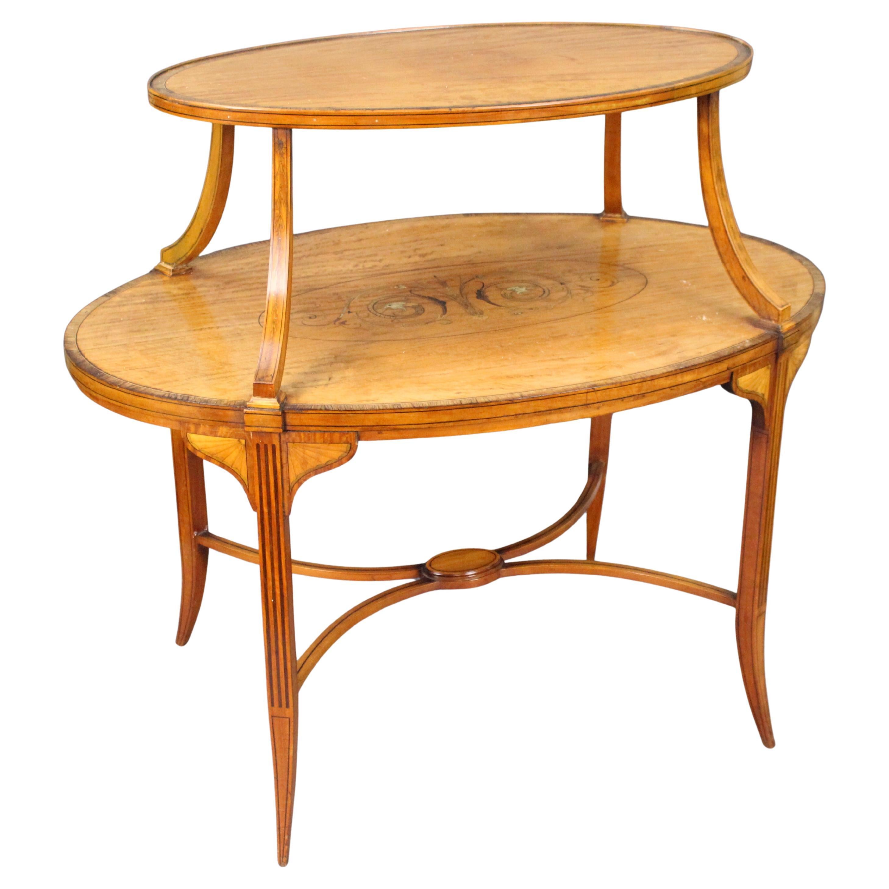 Étagère inglese in satinwood intarsiato, Sheraton Revival, 1890 ca.