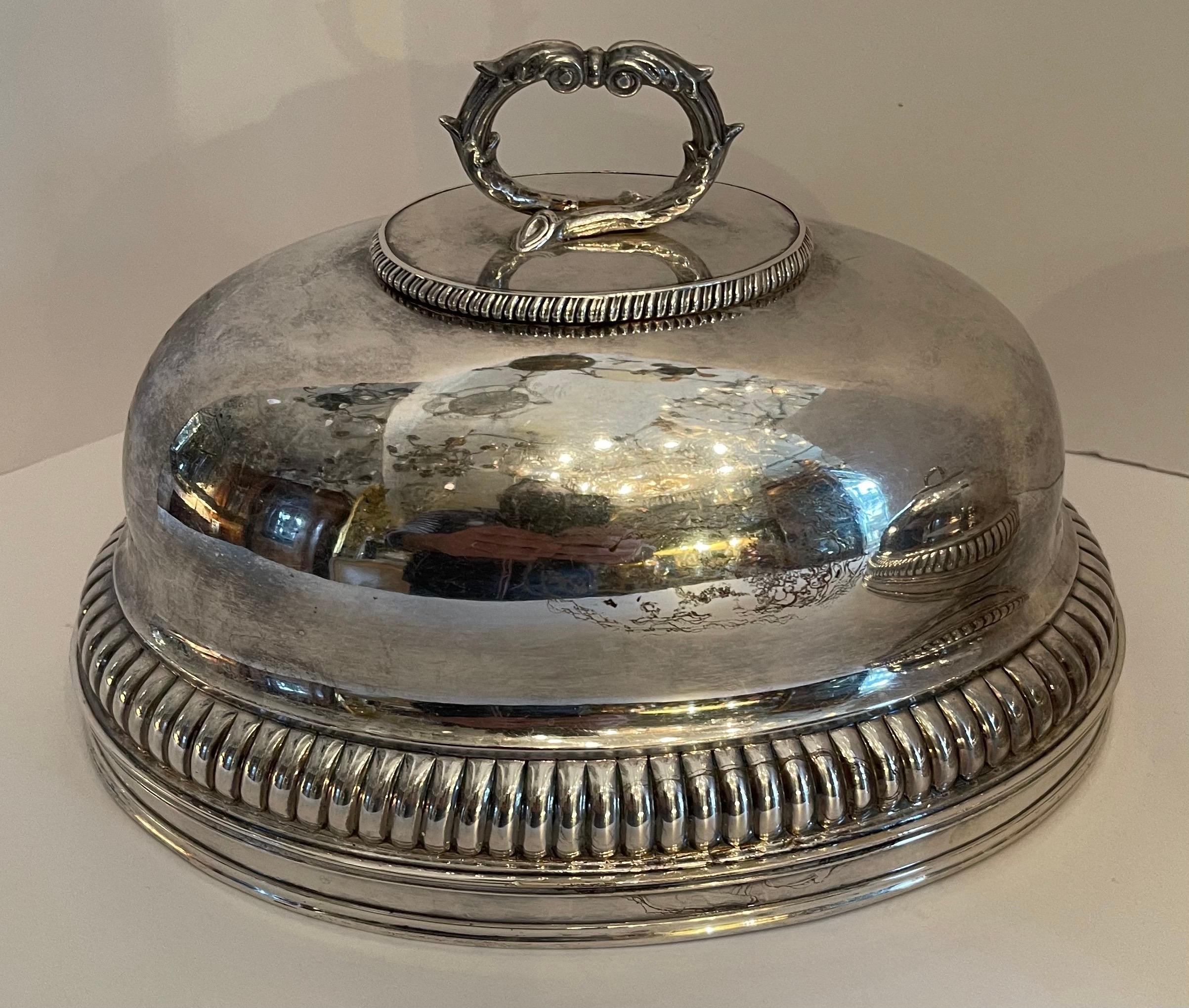 A fine English silver plated pair of meat, food dome cover Sheffield serving cloche.