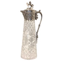Fine English Silver Plated and Cut Glass Lion Motif Claret Jug