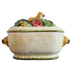 Fine English Staffordshire Majolica Lion Handled Tureen Lidded Dish