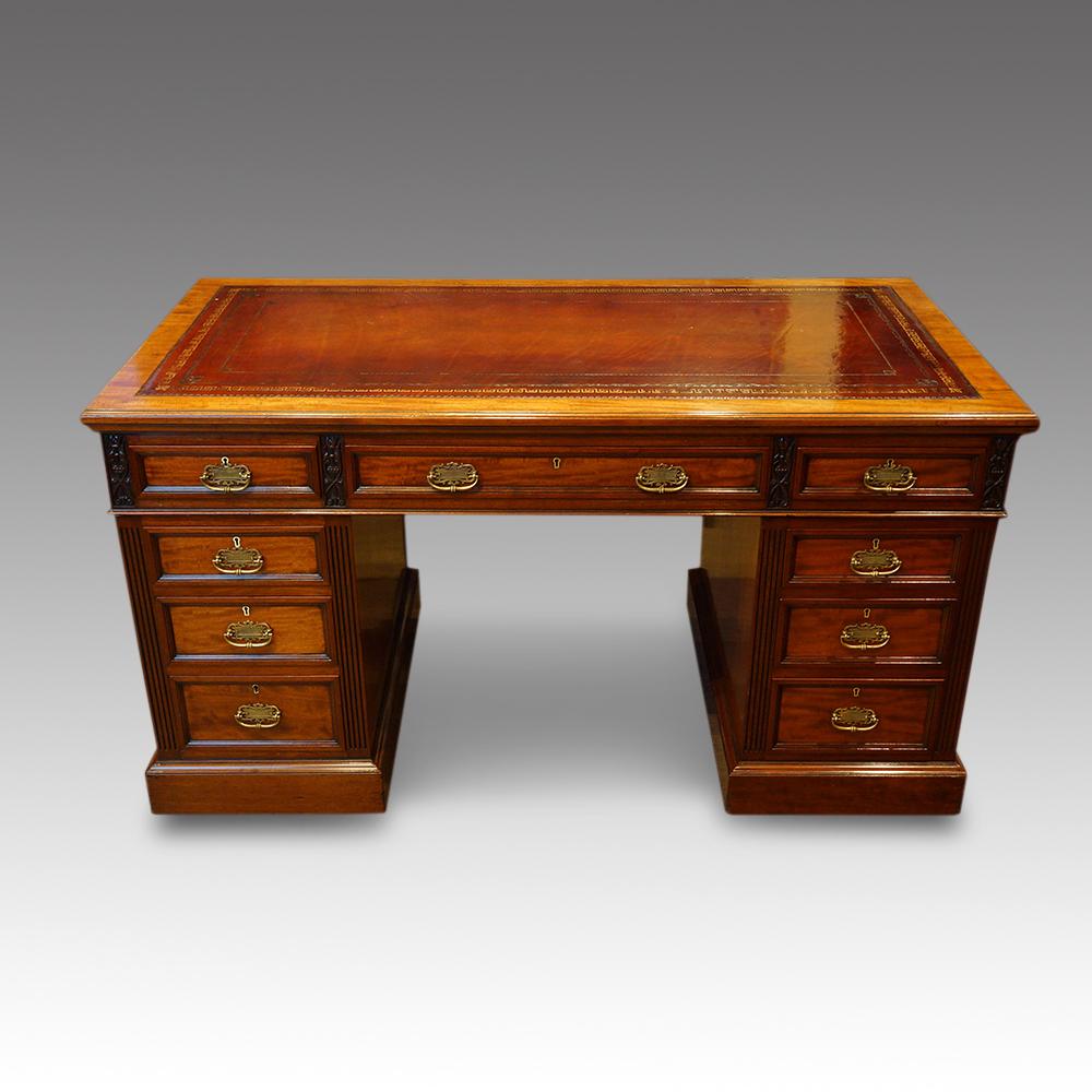 Fine English Victorian Edwards & Roberts Walnut Pedestal Desk 3