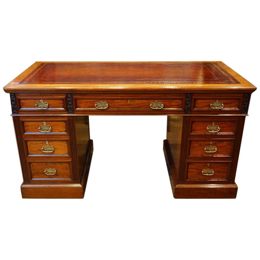 Fine English Victorian Edwards & Roberts Walnut Pedestal Desk