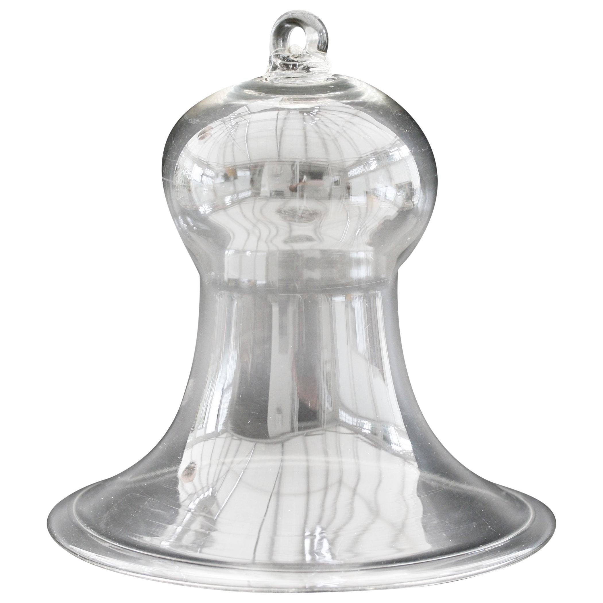 Fine English Victorian Large Blown Clear Glass Smoke Bell For Sale
