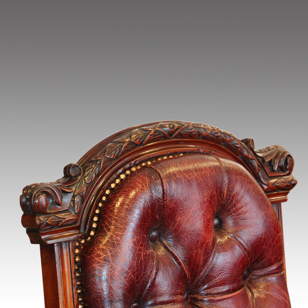 Fine English Victorian Mahogany Leather Desk Chair, London Made circa 1875 3