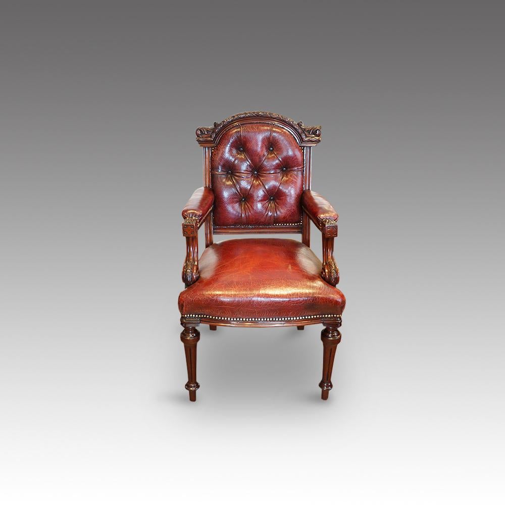 Georgian Fine English Victorian Mahogany Leather Desk Chair, London Made circa 1875